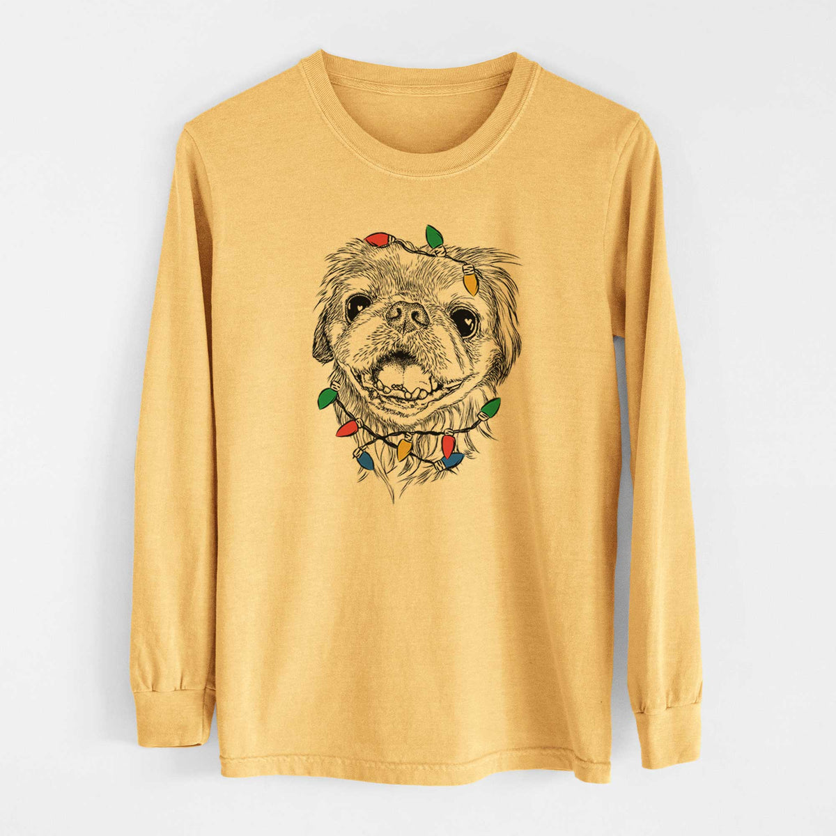 Christmas Lights Wally the Pekingese - Heavyweight 100% Cotton Long Sleeve