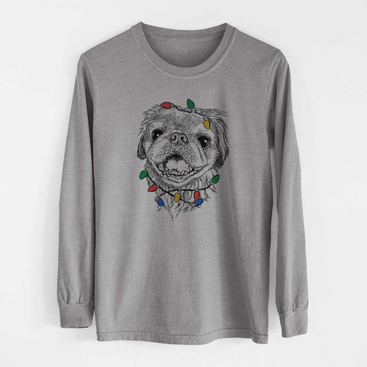 Christmas Lights Wally the Pekingese - Heavyweight 100% Cotton Long Sleeve