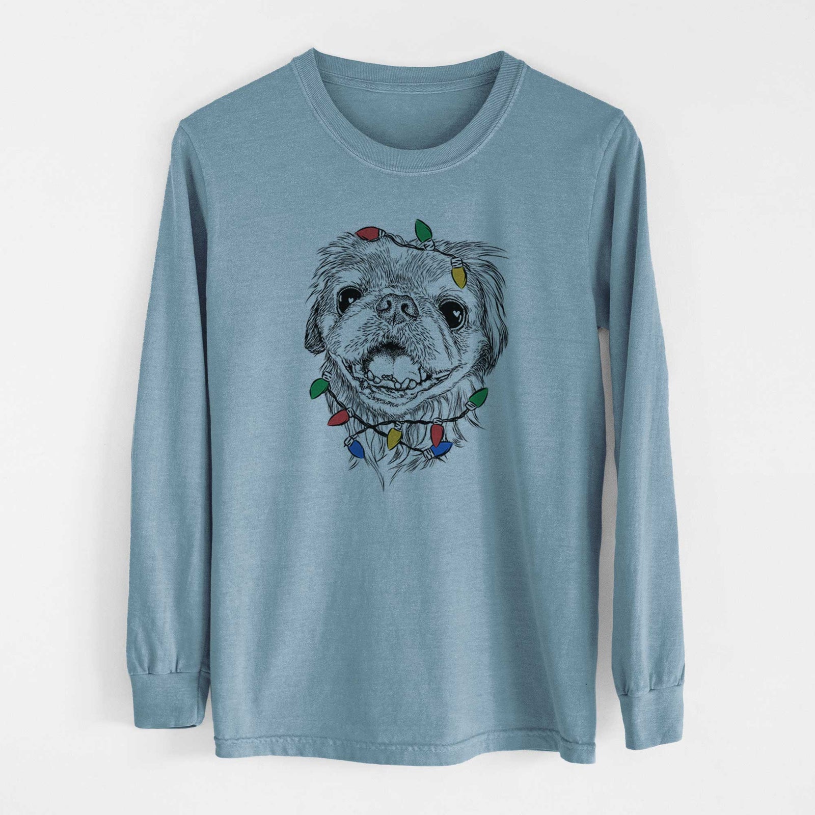 Christmas Lights Wally the Pekingese - Heavyweight 100% Cotton Long Sleeve