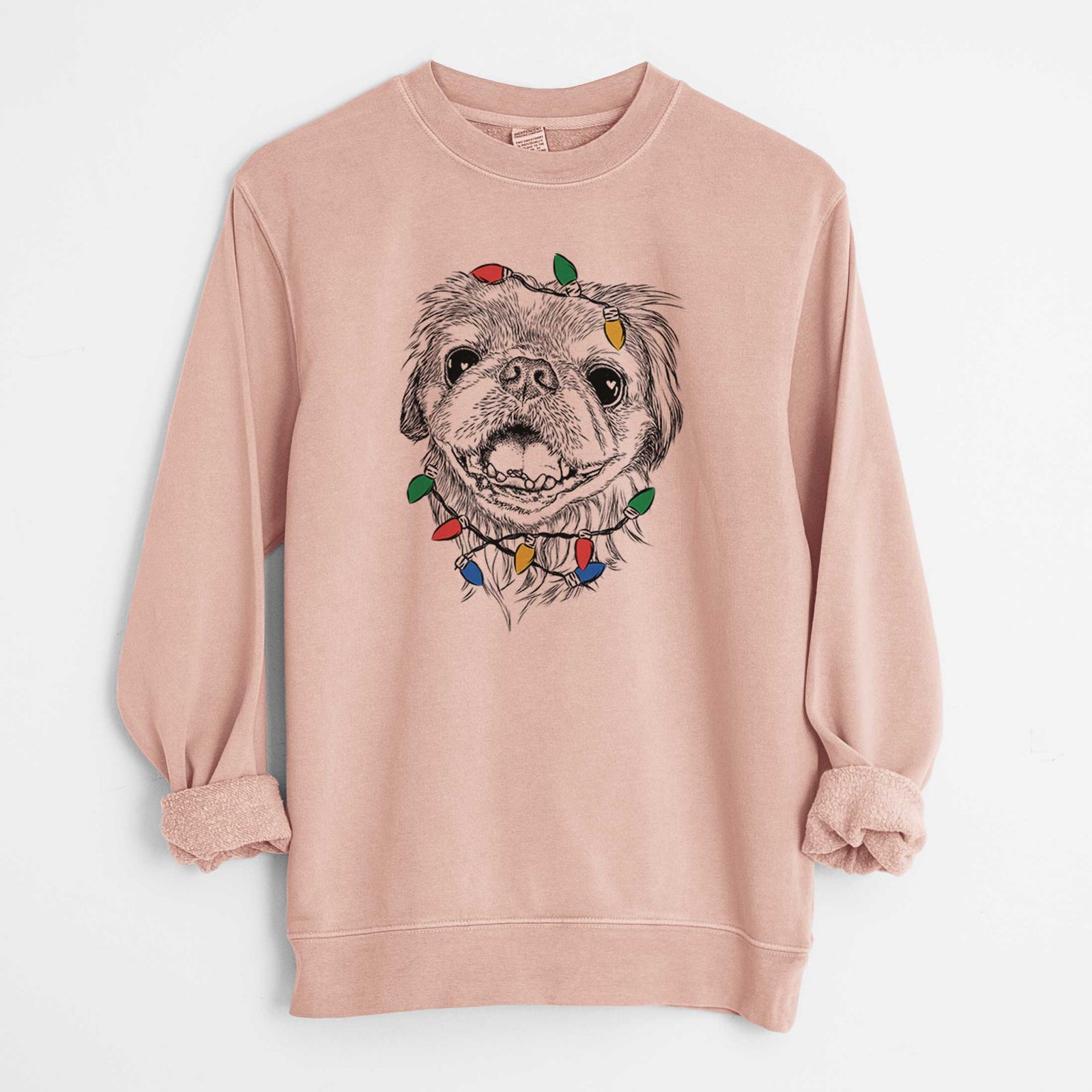 Christmas Lights Wally the Pekingese - Unisex Pigment Dyed Crew Sweatshirt
