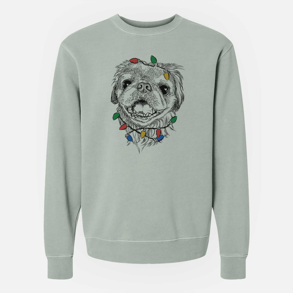Christmas Lights Wally the Pekingese - Unisex Pigment Dyed Crew Sweatshirt