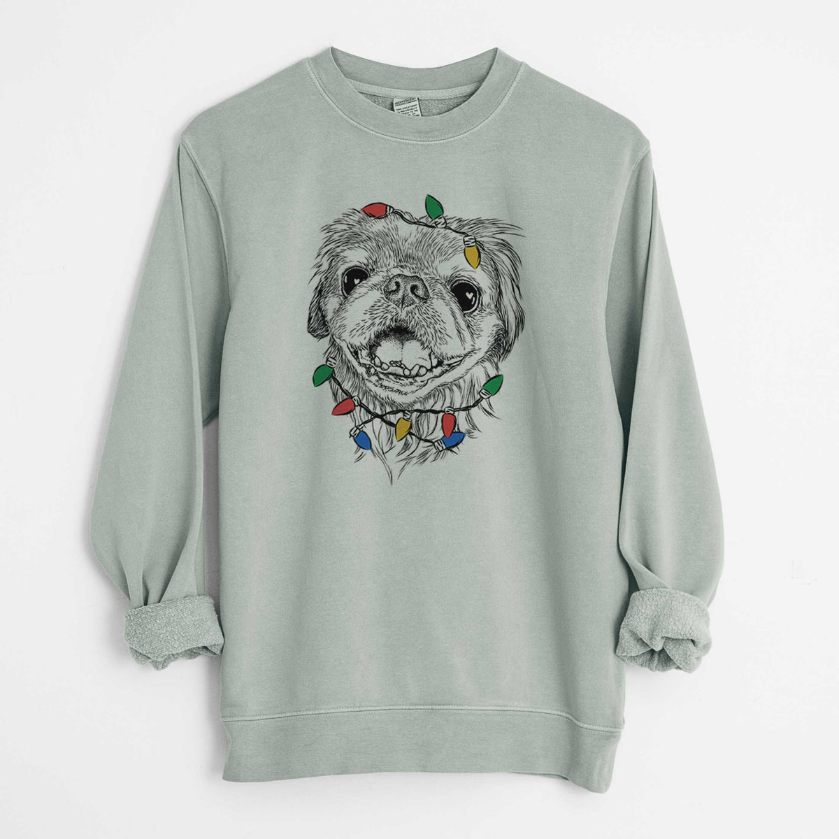 Christmas Lights Wally the Pekingese - Unisex Pigment Dyed Crew Sweatshirt