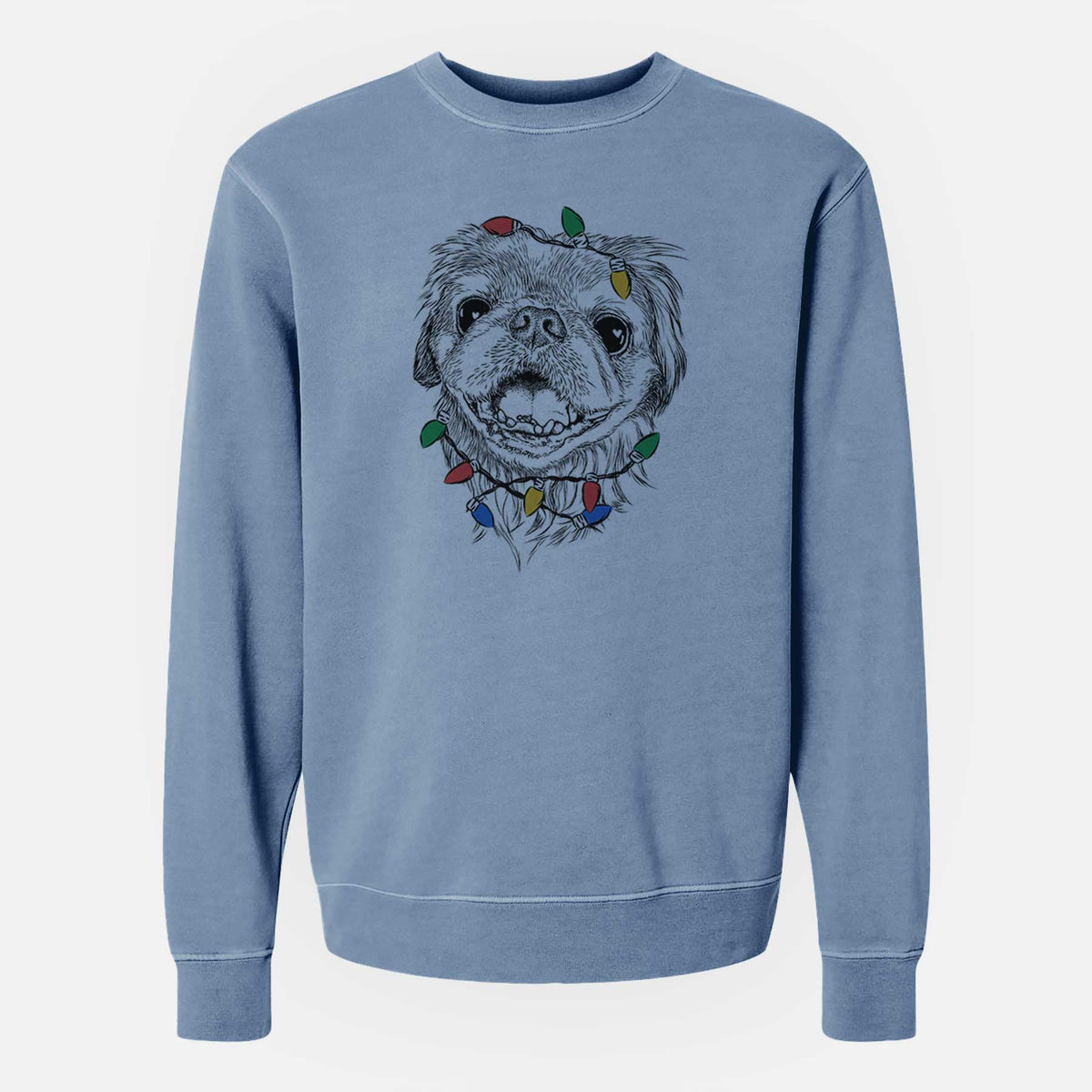 Christmas Lights Wally the Pekingese - Unisex Pigment Dyed Crew Sweatshirt