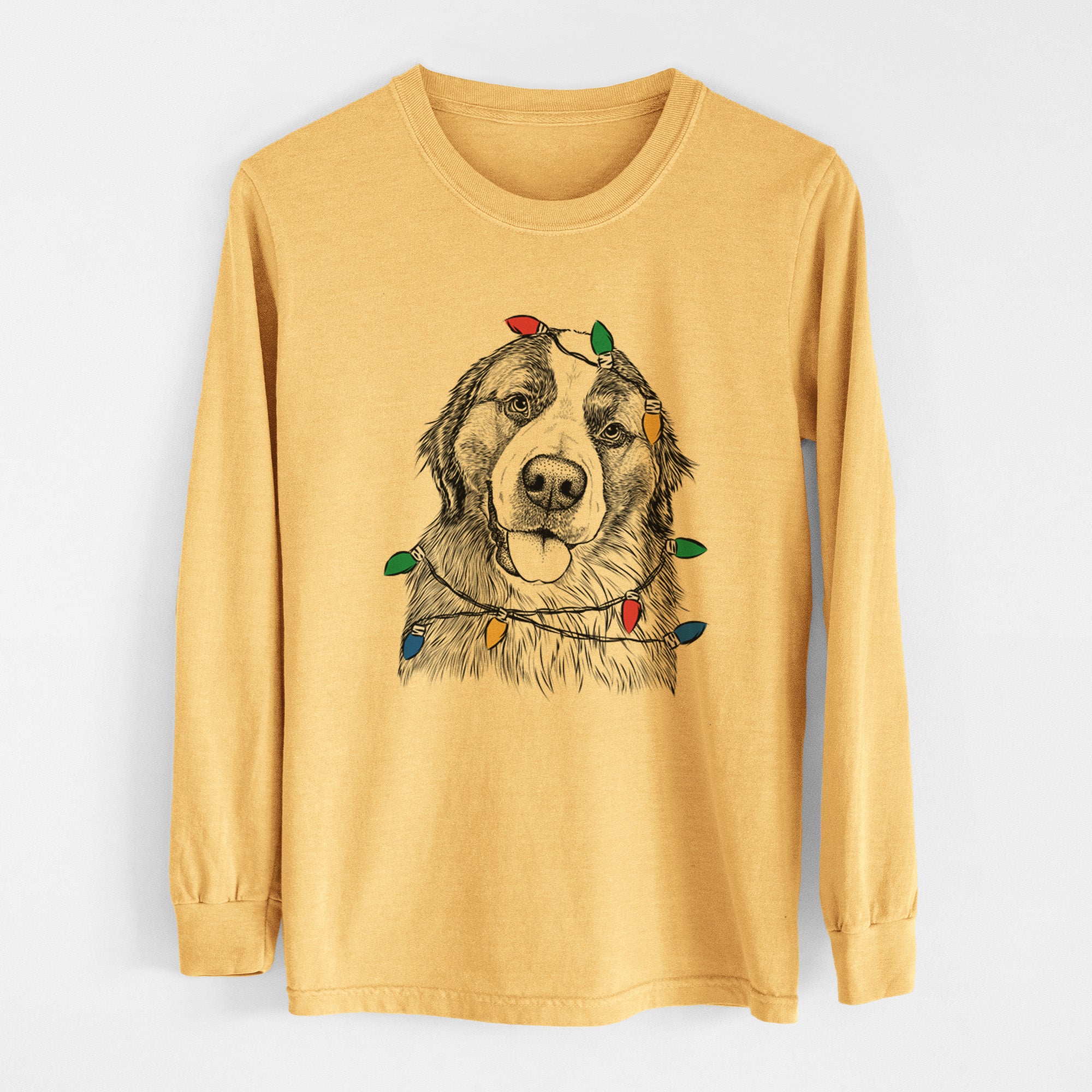 Christmas Lights Walter the Bernese Mountain Dog Mix - Heavyweight 100% Cotton Long Sleeve