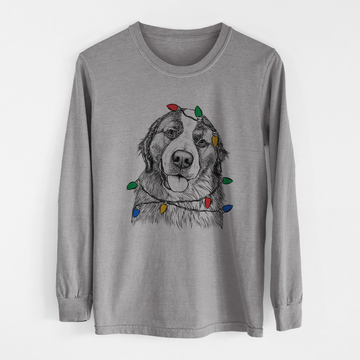 Christmas Lights Walter the Bernese Mountain Dog Mix - Heavyweight 100% Cotton Long Sleeve
