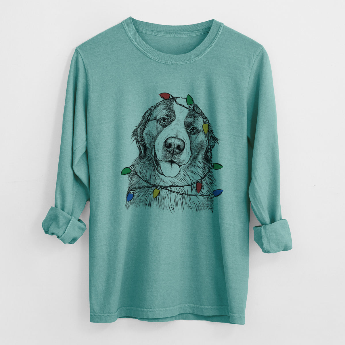 Christmas Lights Walter the Bernese Mountain Dog Mix - Heavyweight 100% Cotton Long Sleeve