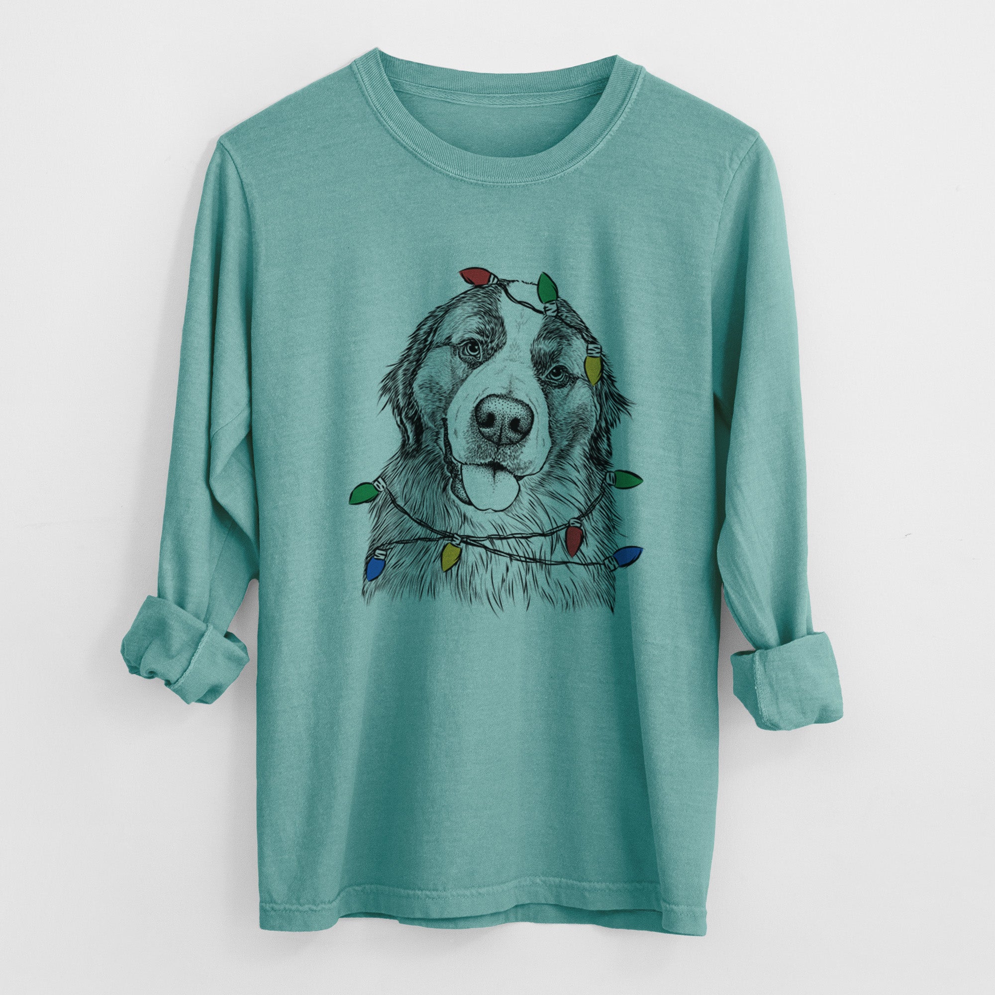 Christmas Lights Walter the Bernese Mountain Dog Mix - Heavyweight 100% Cotton Long Sleeve