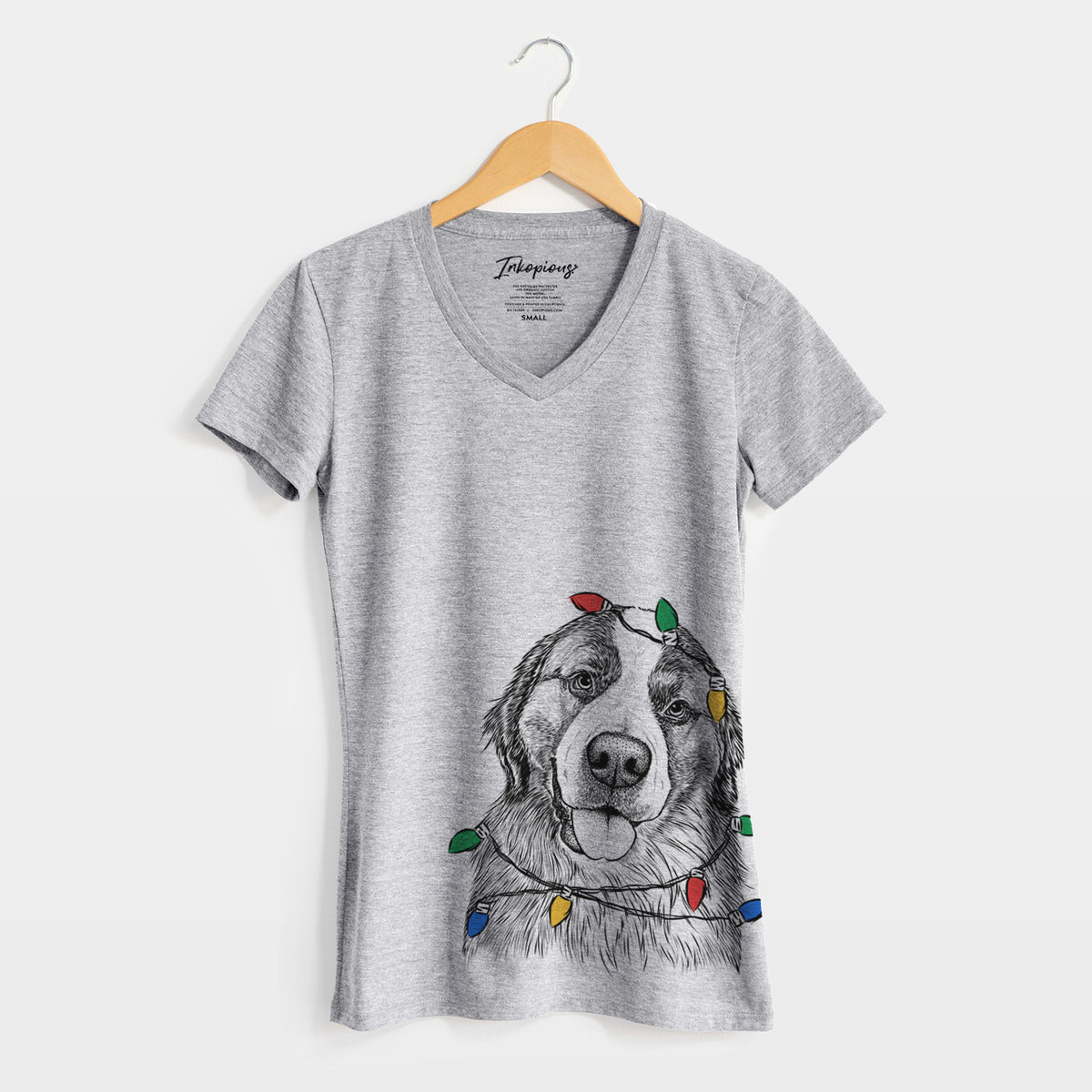 Christmas Lights Walter the Bernese Mountain Dog Mix - Women's Perfect V-neck Shirt