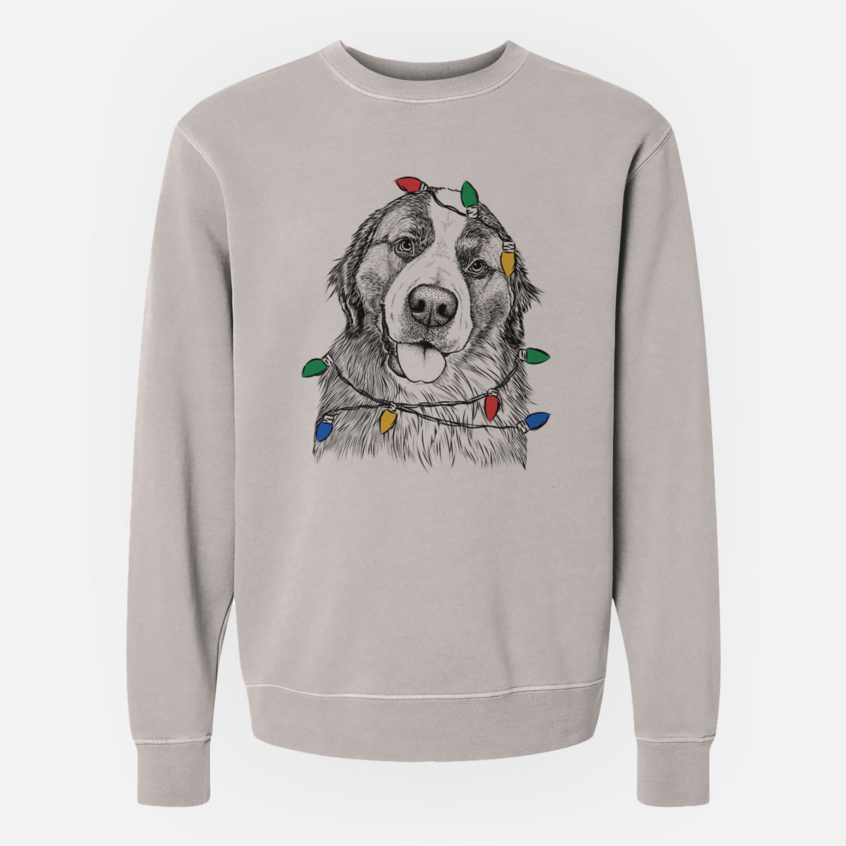 Christmas Lights Walter the Bernese Mountain Dog Mix - Unisex Pigment Dyed Crew Sweatshirt