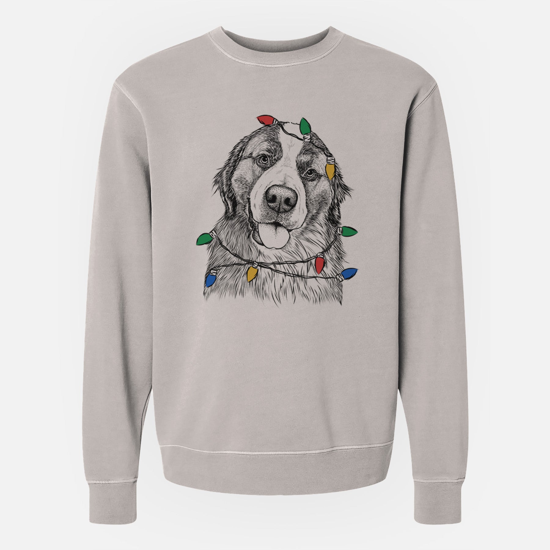 Christmas Lights Walter the Bernese Mountain Dog Mix - Unisex Pigment Dyed Crew Sweatshirt