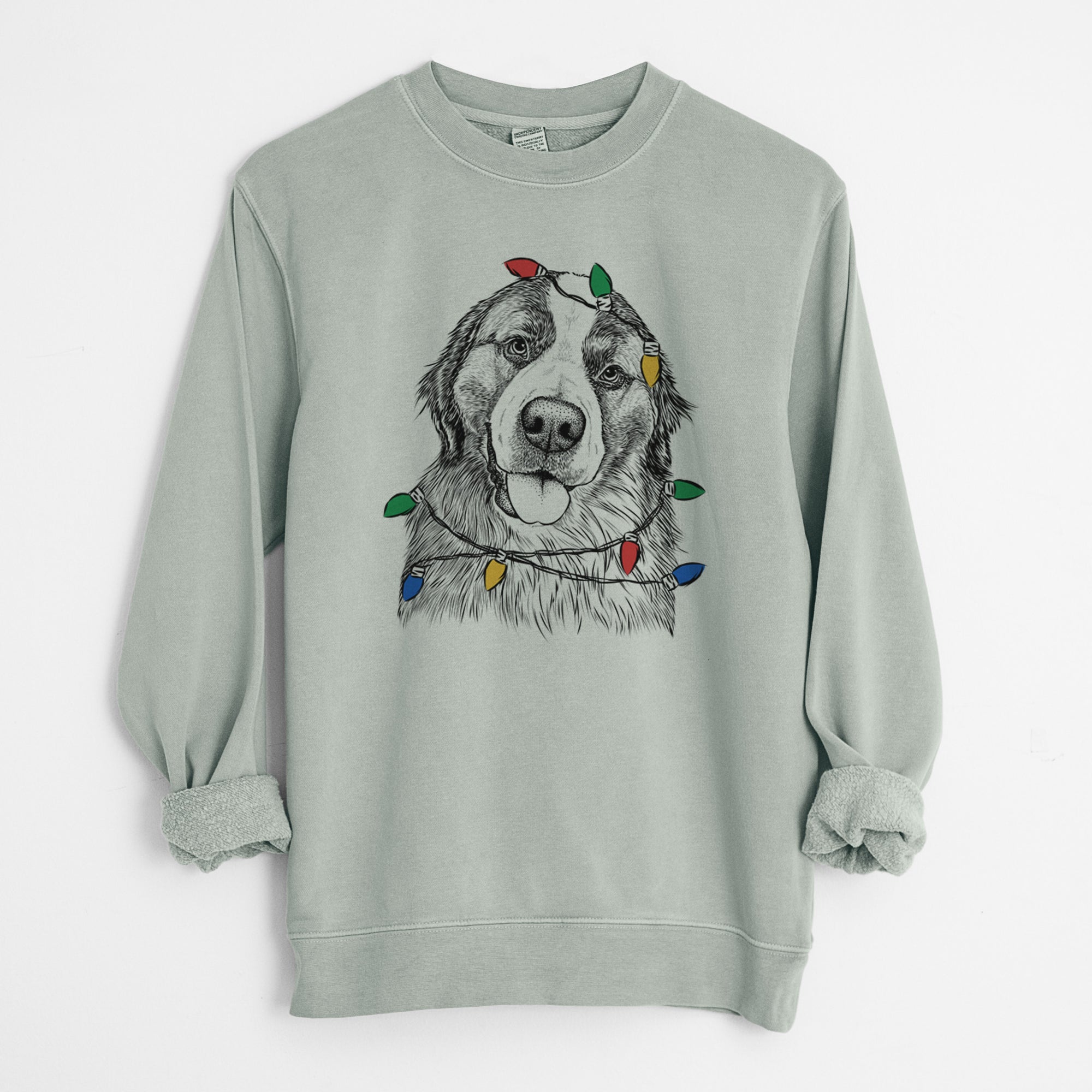 Christmas Lights Walter the Bernese Mountain Dog Mix - Unisex Pigment Dyed Crew Sweatshirt