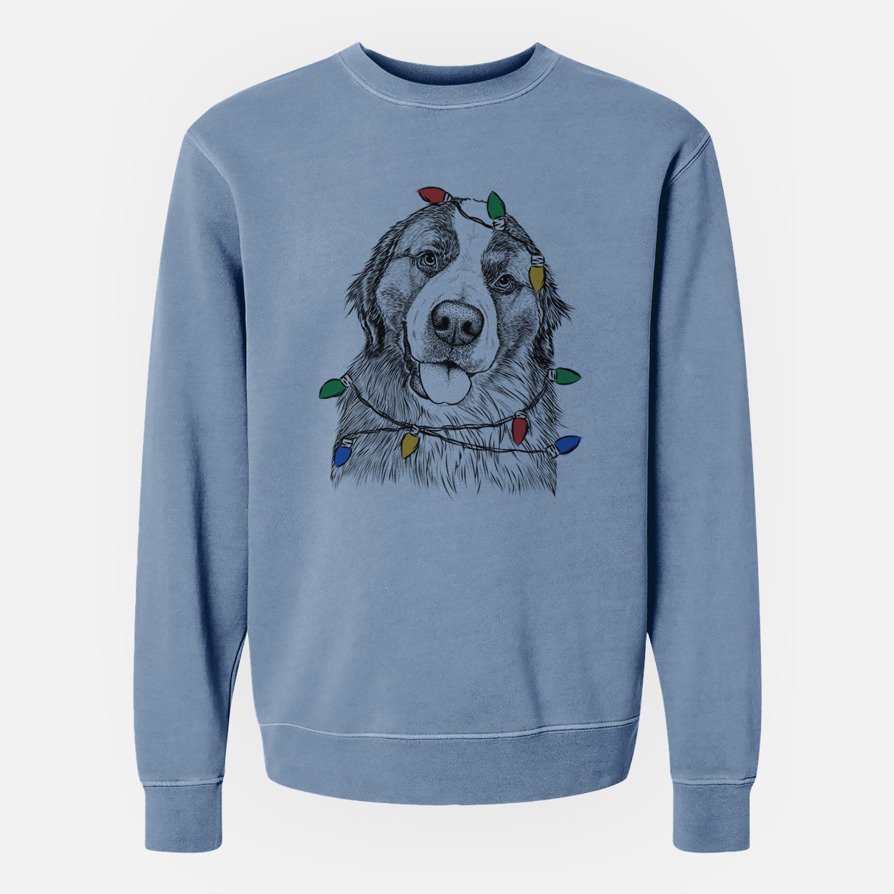 Christmas Lights Walter the Bernese Mountain Dog Mix - Unisex Pigment Dyed Crew Sweatshirt