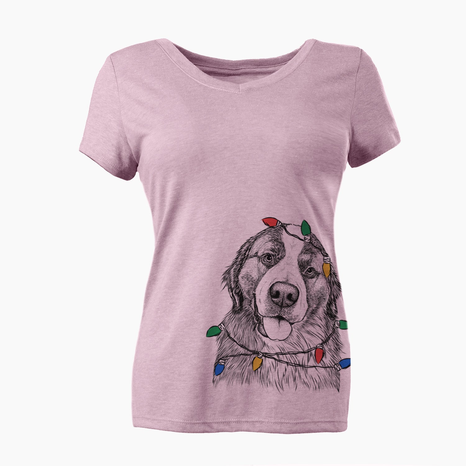 Christmas Lights Walter the Bernese Mountain Dog Mix - Women's Perfect V-neck Shirt