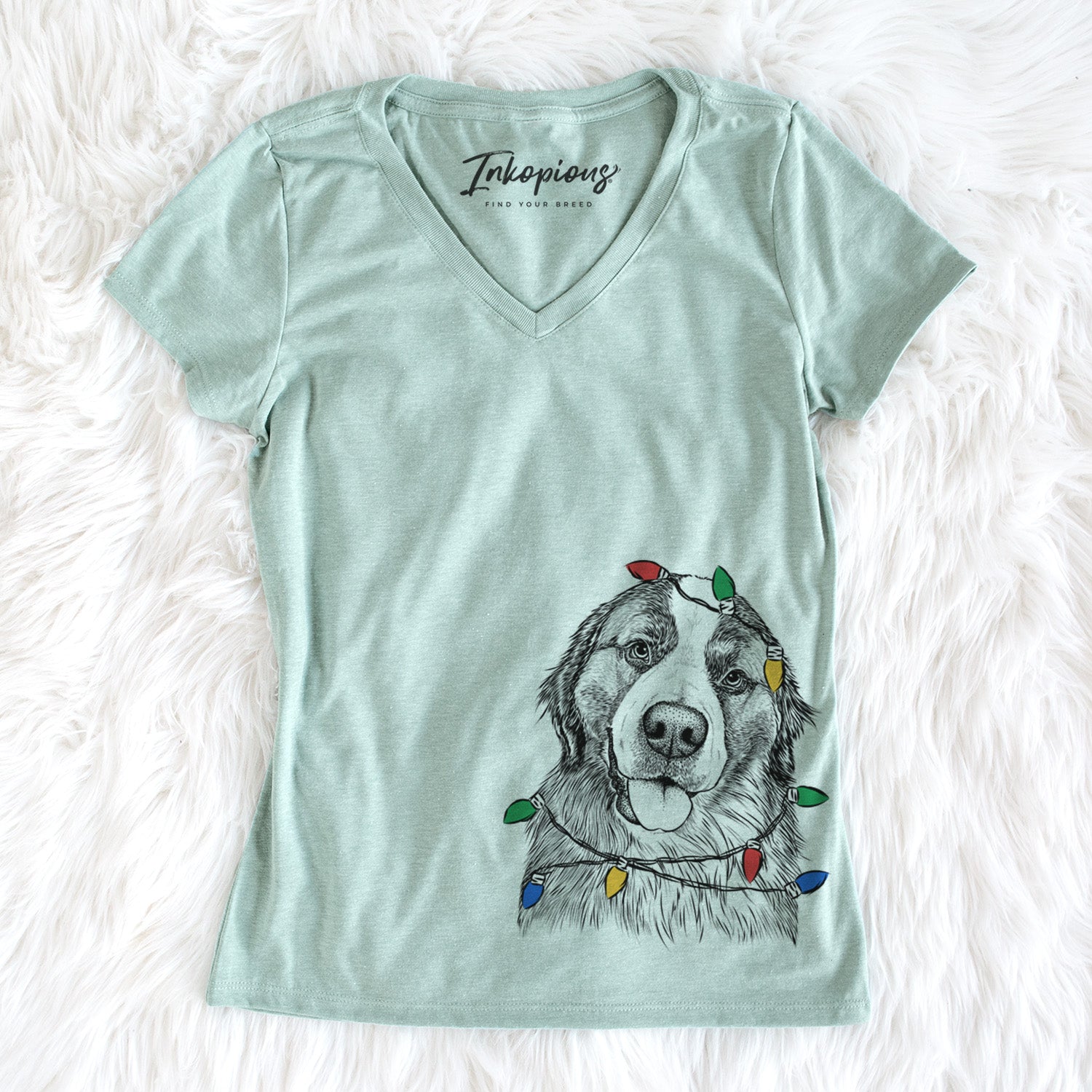 Christmas Lights Walter the Bernese Mountain Dog Mix - Women's Perfect V-neck Shirt