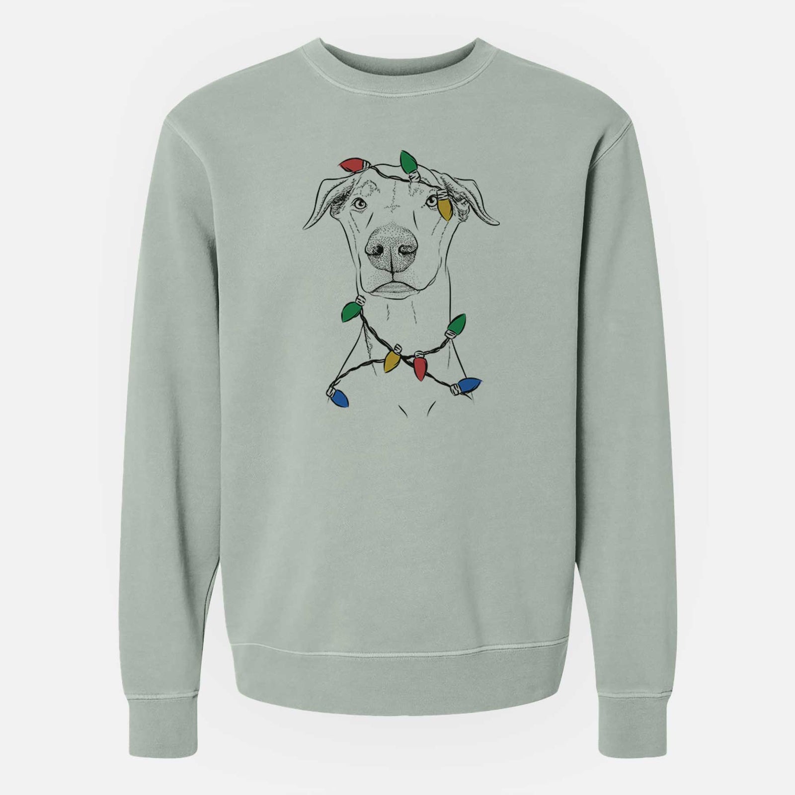 Christmas Lights Walter the White Doberman Rescue - Unisex Pigment Dyed Crew Sweatshirt