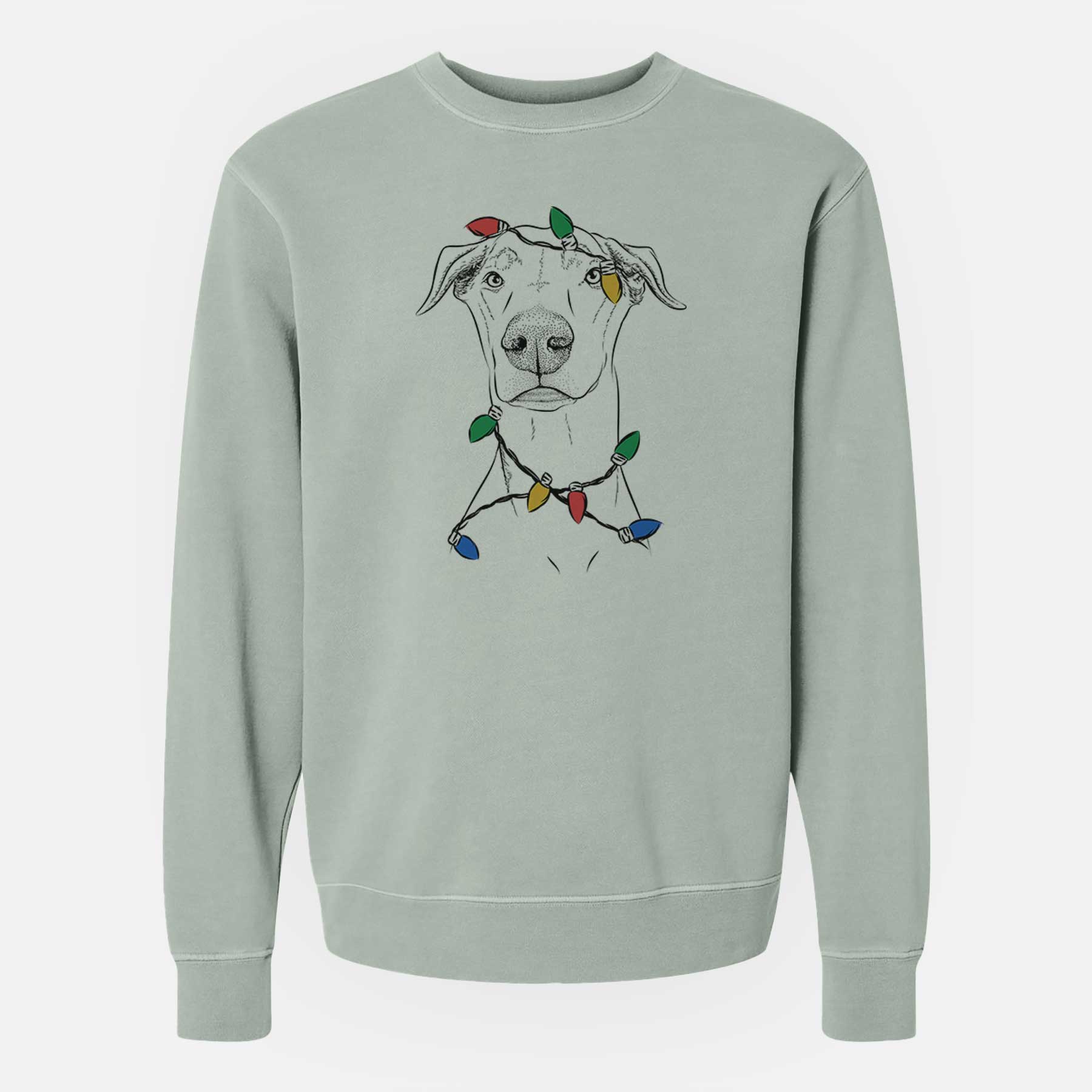 Christmas Lights Walter the White Doberman Rescue - Unisex Pigment Dyed Crew Sweatshirt