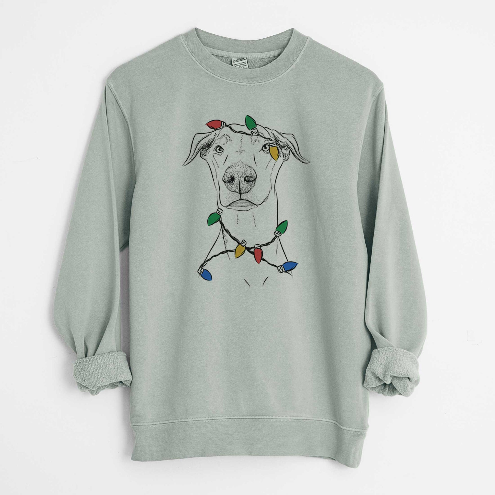 Christmas Lights Walter the White Doberman Rescue - Unisex Pigment Dyed Crew Sweatshirt