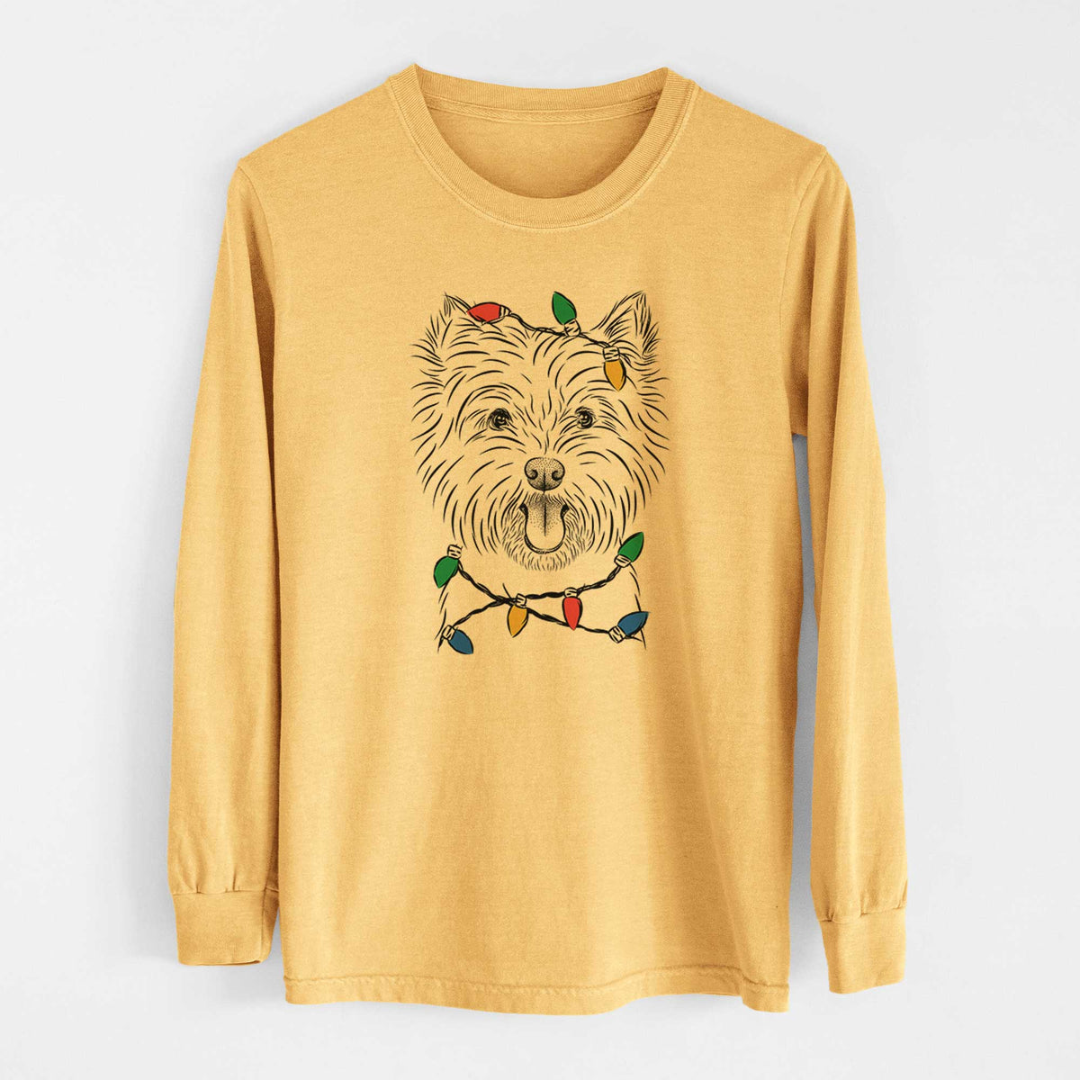 Christmas Lights Welma the West Highland Terrier - Heavyweight 100% Cotton Long Sleeve