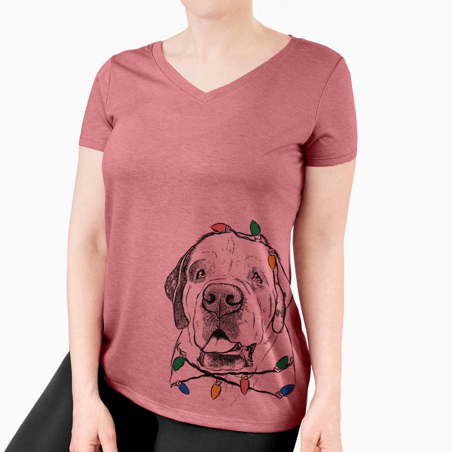 Christmas Lights Wendy the Saint Bernard - Women's V-neck Shirt