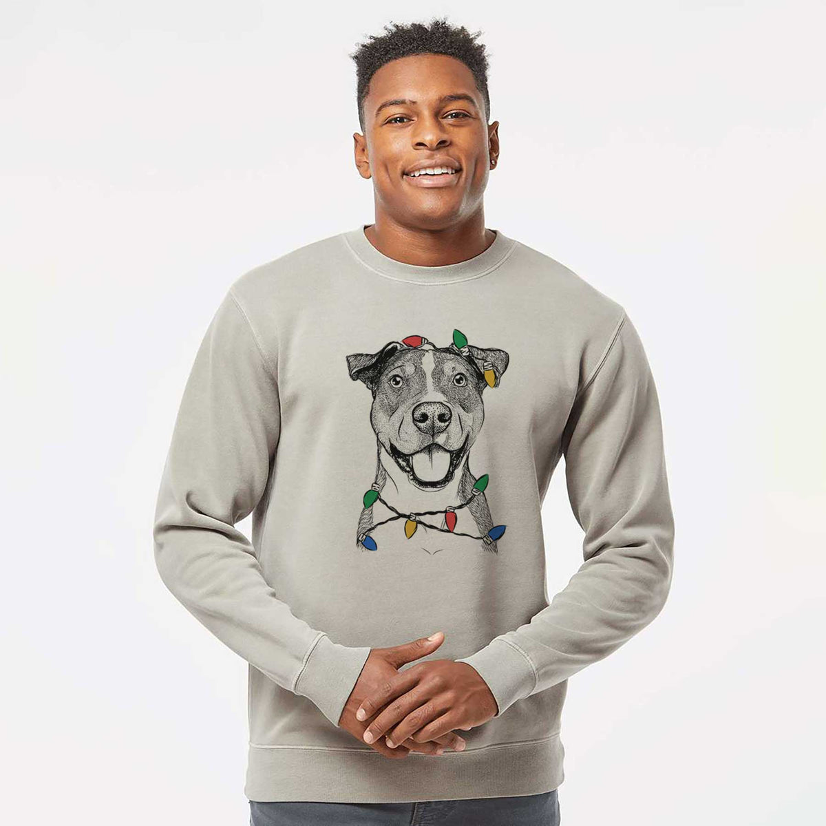Christmas Lights Wendy the Mixed Breed - Unisex Pigment Dyed Crew Sweatshirt