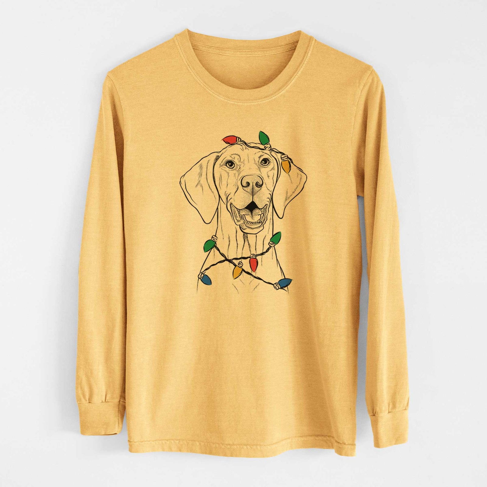 Christmas Lights Wesley the Vizsla - Heavyweight 100% Cotton Long Sleeve