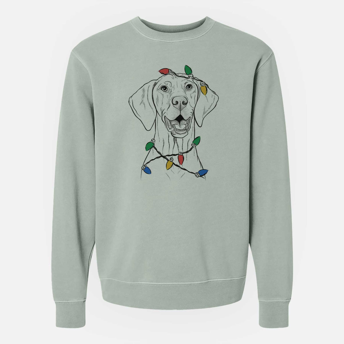 Christmas Lights Wesley the Vizsla - Unisex Pigment Dyed Crew Sweatshirt