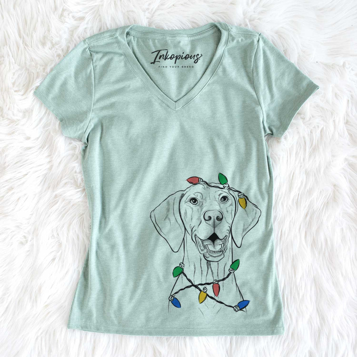 Christmas Lights Wesley the Vizsla - Women&#39;s V-neck Shirt