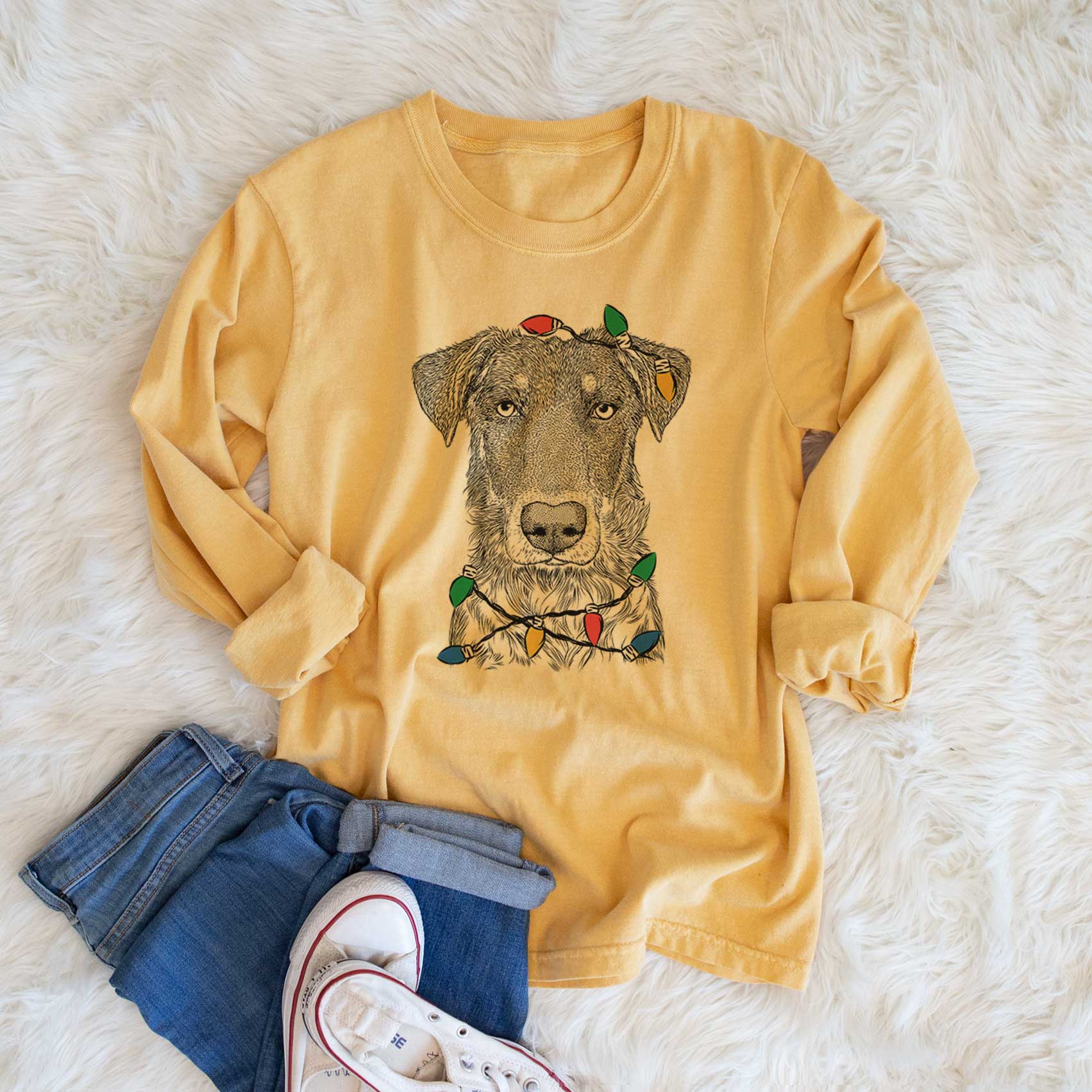 Christmas Lights Wesson the Beauceron - Heavyweight 100% Cotton Long Sleeve