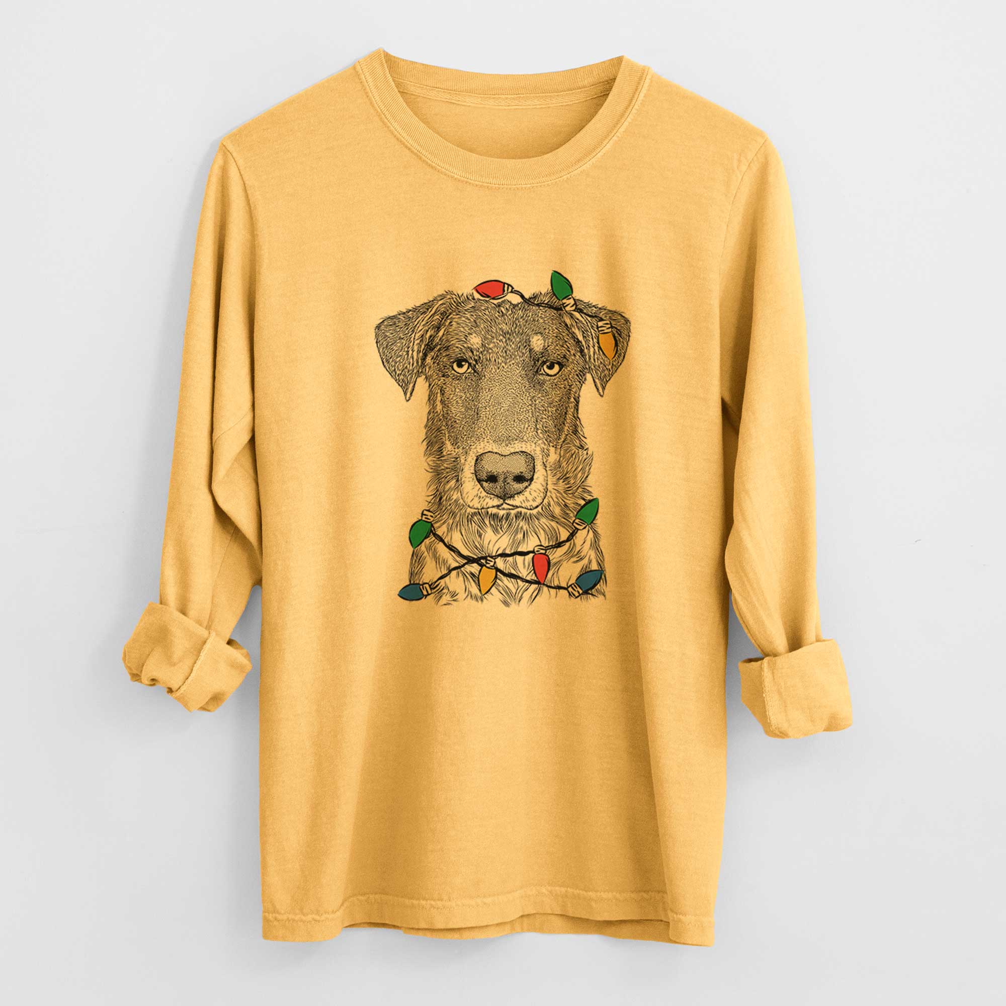 Christmas Lights Wesson the Beauceron - Heavyweight 100% Cotton Long Sleeve