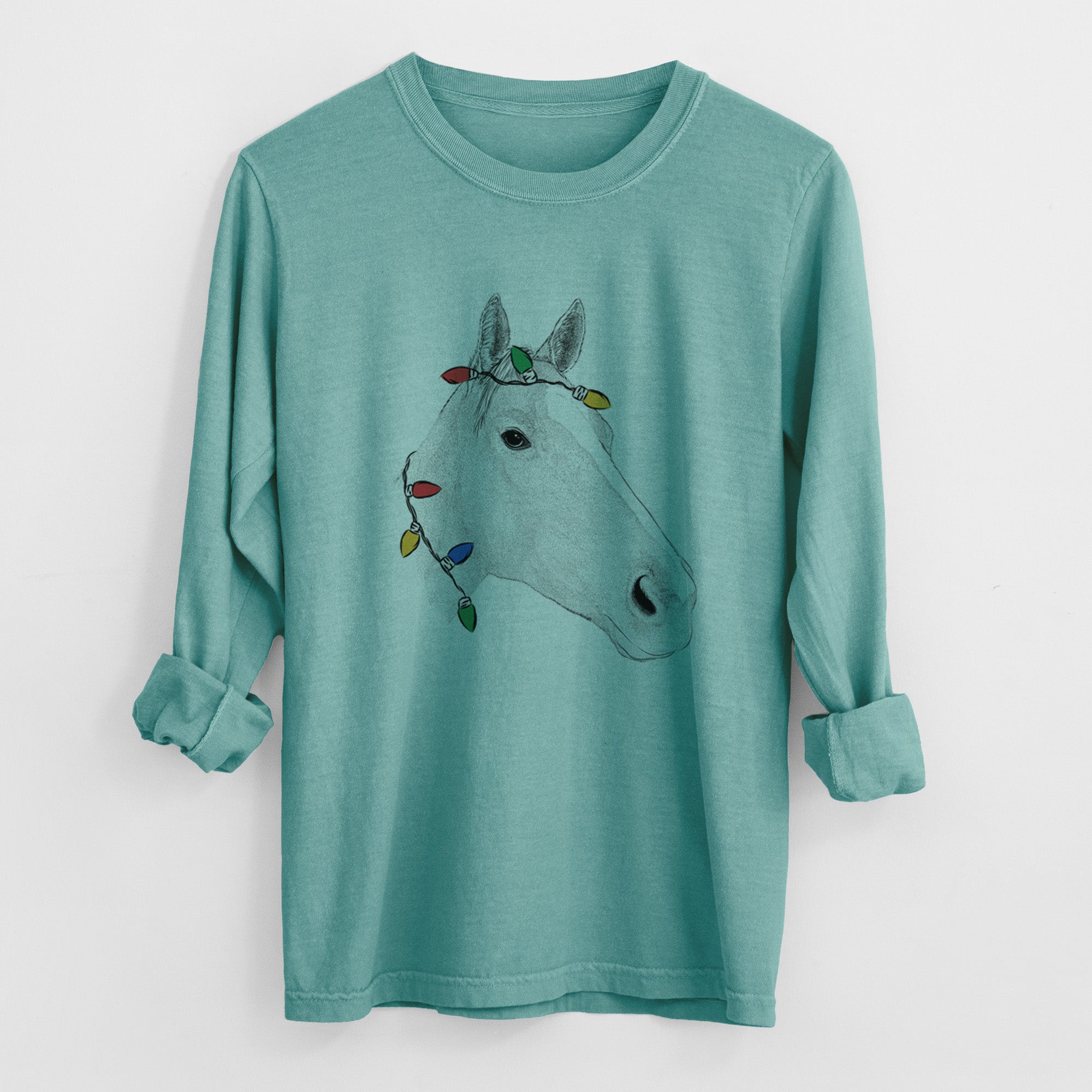 Christmas Lights Westley the Horse - Heavyweight 100% Cotton Long Sleeve