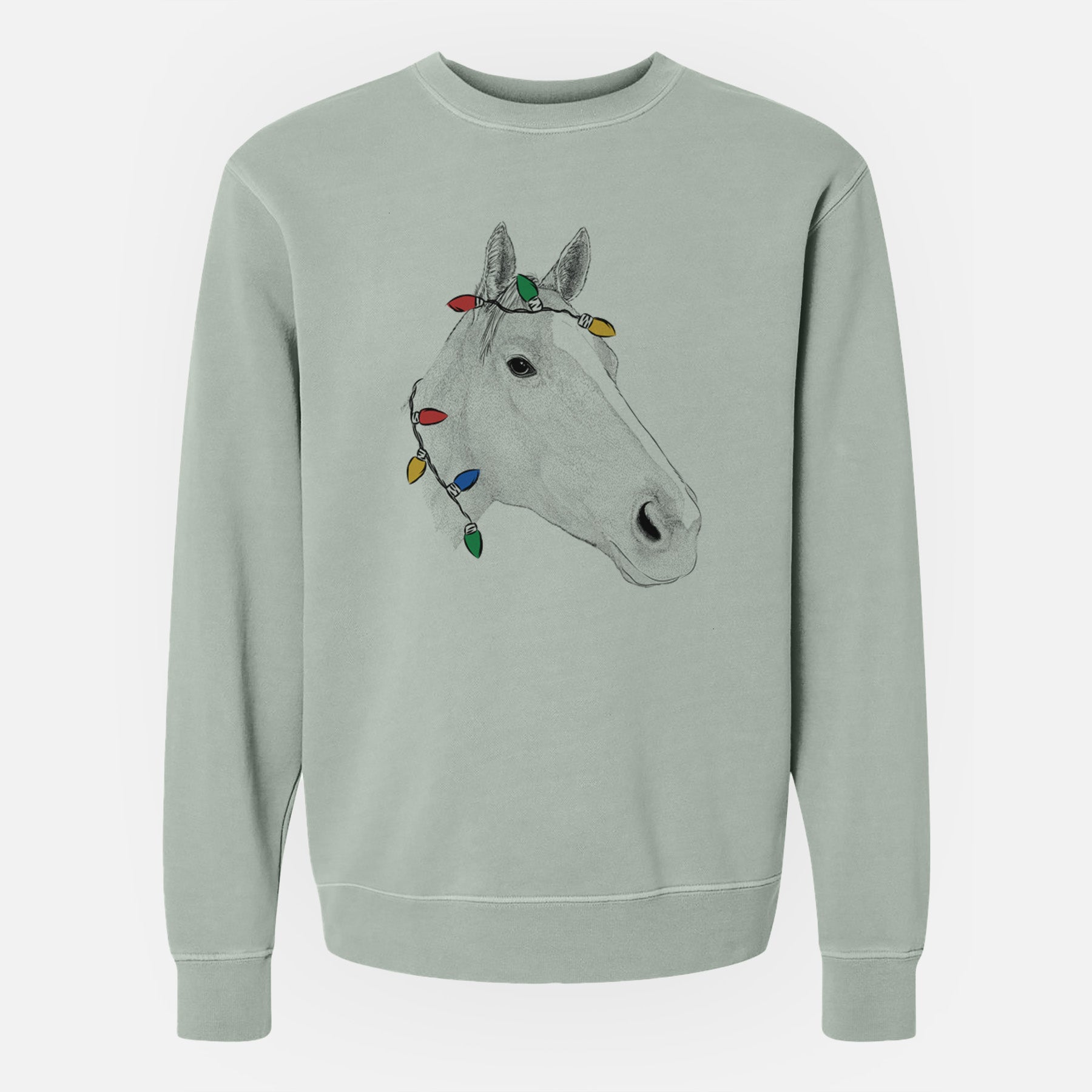 Christmas Lights Westley the Horse - Unisex Pigment Dyed Crew Sweatshirt