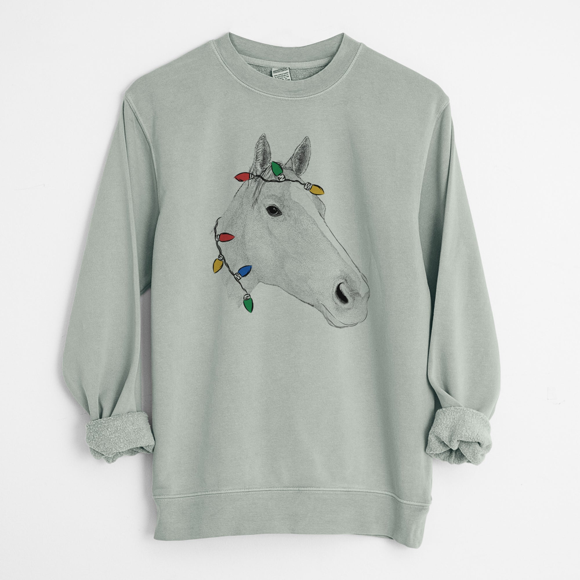 Christmas Lights Westley the Horse - Unisex Pigment Dyed Crew Sweatshirt