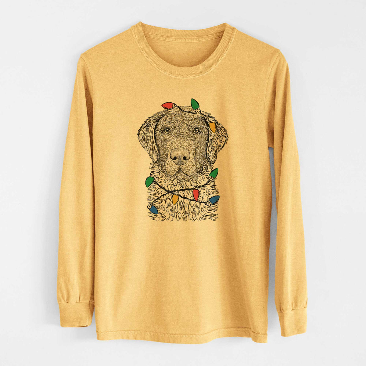 Christmas Lights Whiskey the Chocolate Lab - Heavyweight 100% Cotton Long Sleeve