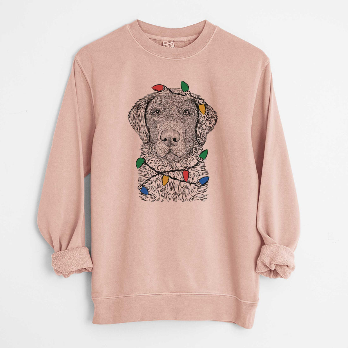 Christmas Lights Whiskey the Chocolate Lab - Unisex Pigment Dyed Crew Sweatshirt