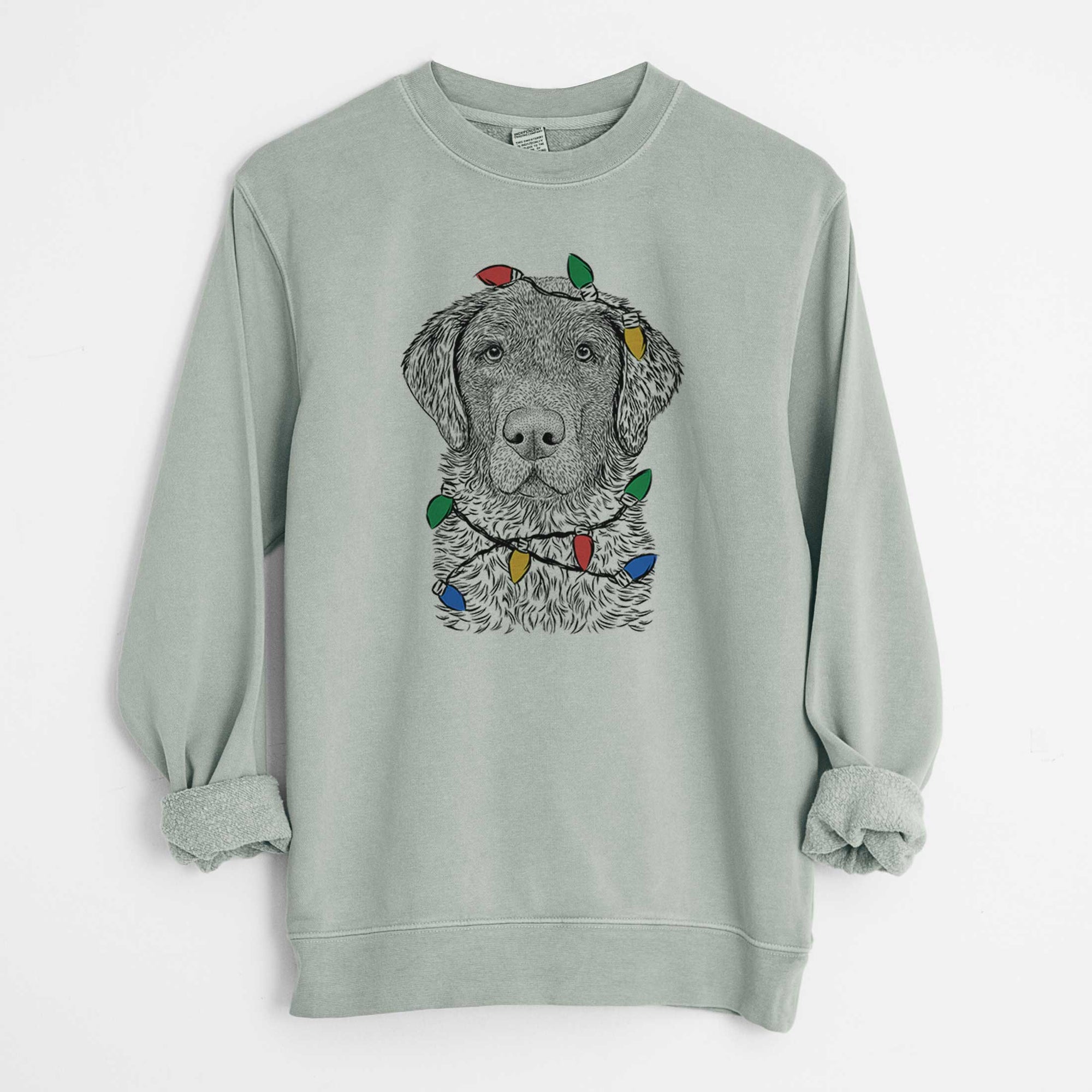 Christmas Lights Whiskey the Chocolate Lab - Unisex Pigment Dyed Crew Sweatshirt