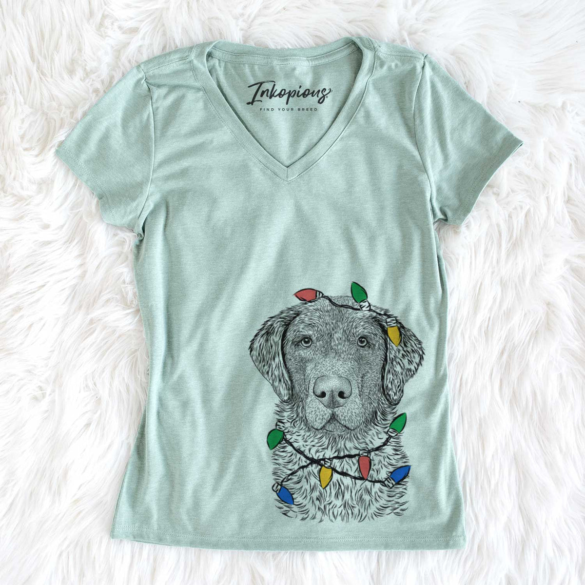 Christmas Lights Whiskey the Chocolate Lab - Women's V-neck Shirt