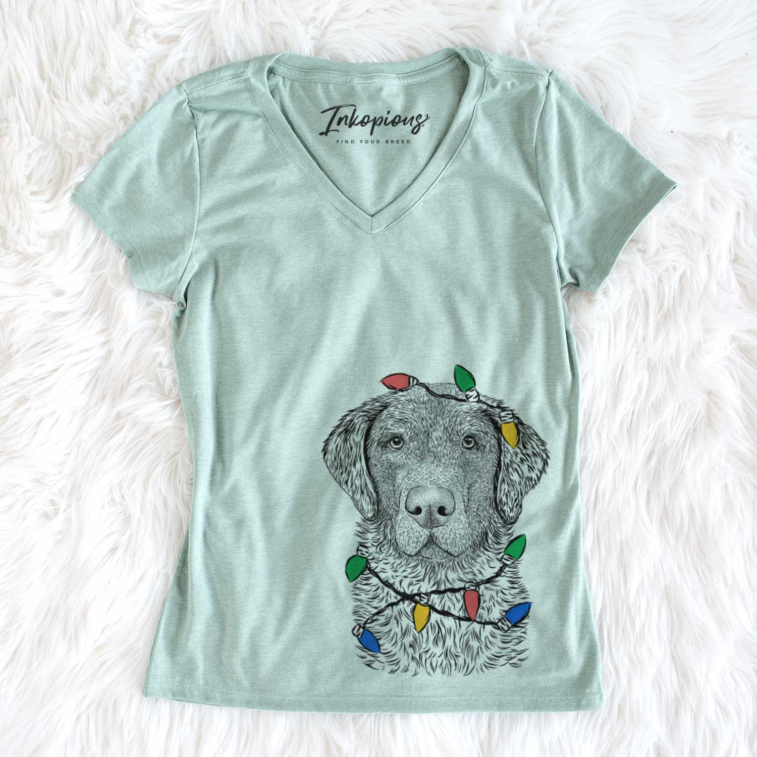 Christmas Lights Whiskey the Chocolate Lab - Women's V-neck Shirt