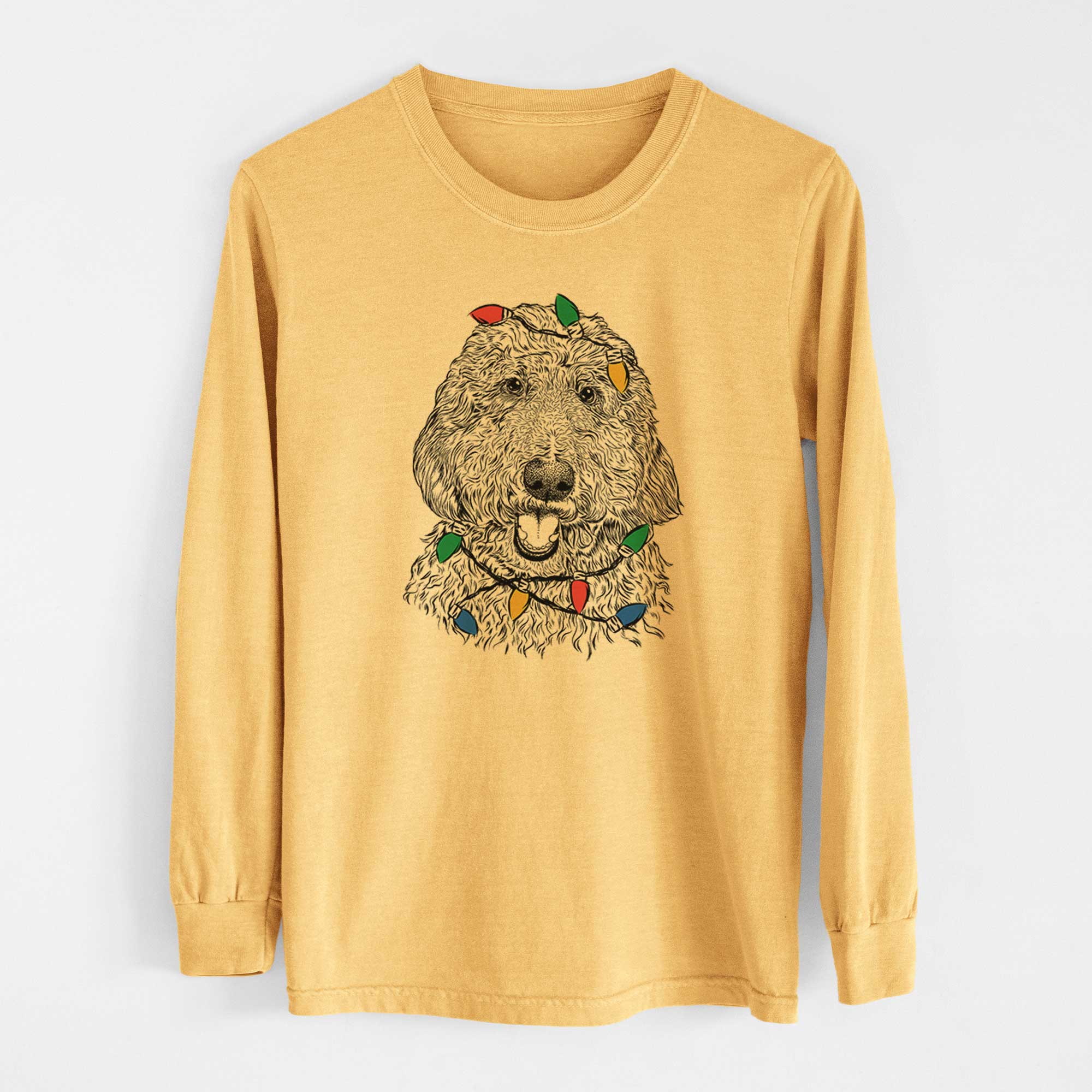 Christmas Lights Whisper the Goldendoodle - Heavyweight 100% Cotton Long Sleeve