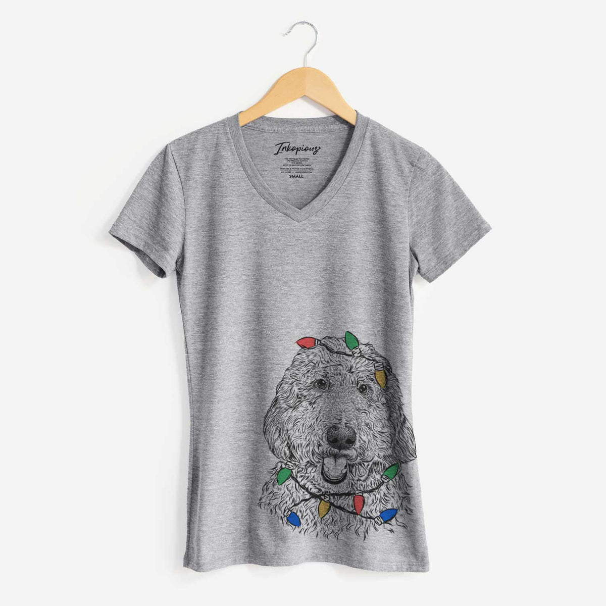 Christmas Lights Whisper the Goldendoodle - Women's V-neck Shirt
