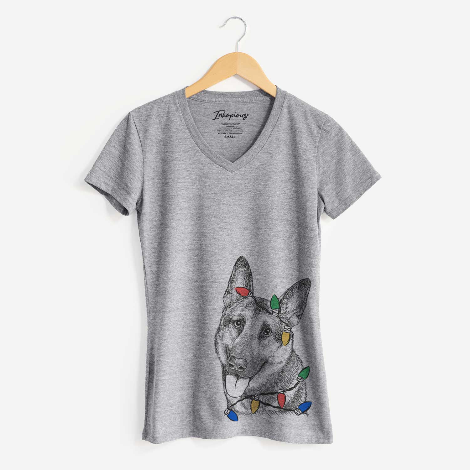 Christmas Lights Whitaker the German Shepherd - Women's V-neck Shirt