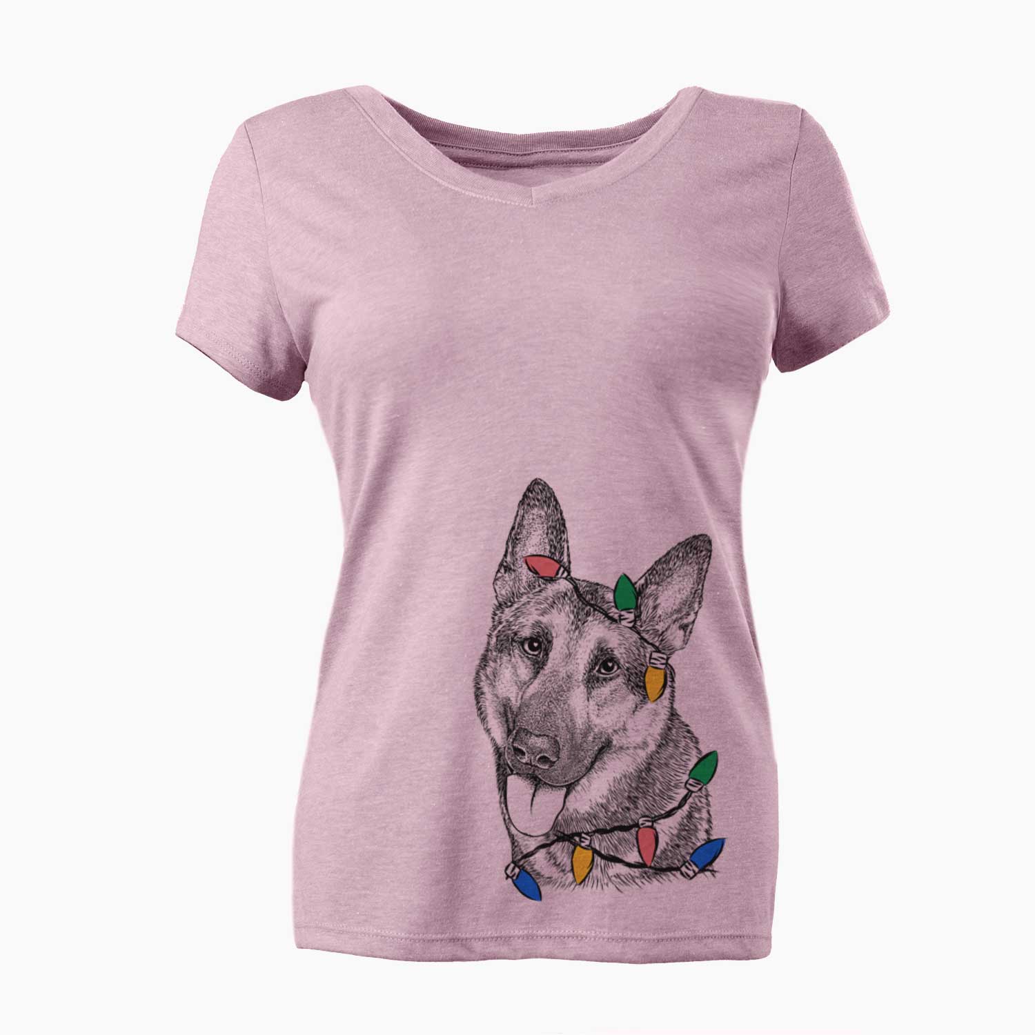 Christmas Lights Whitaker the German Shepherd - Women's V-neck Shirt