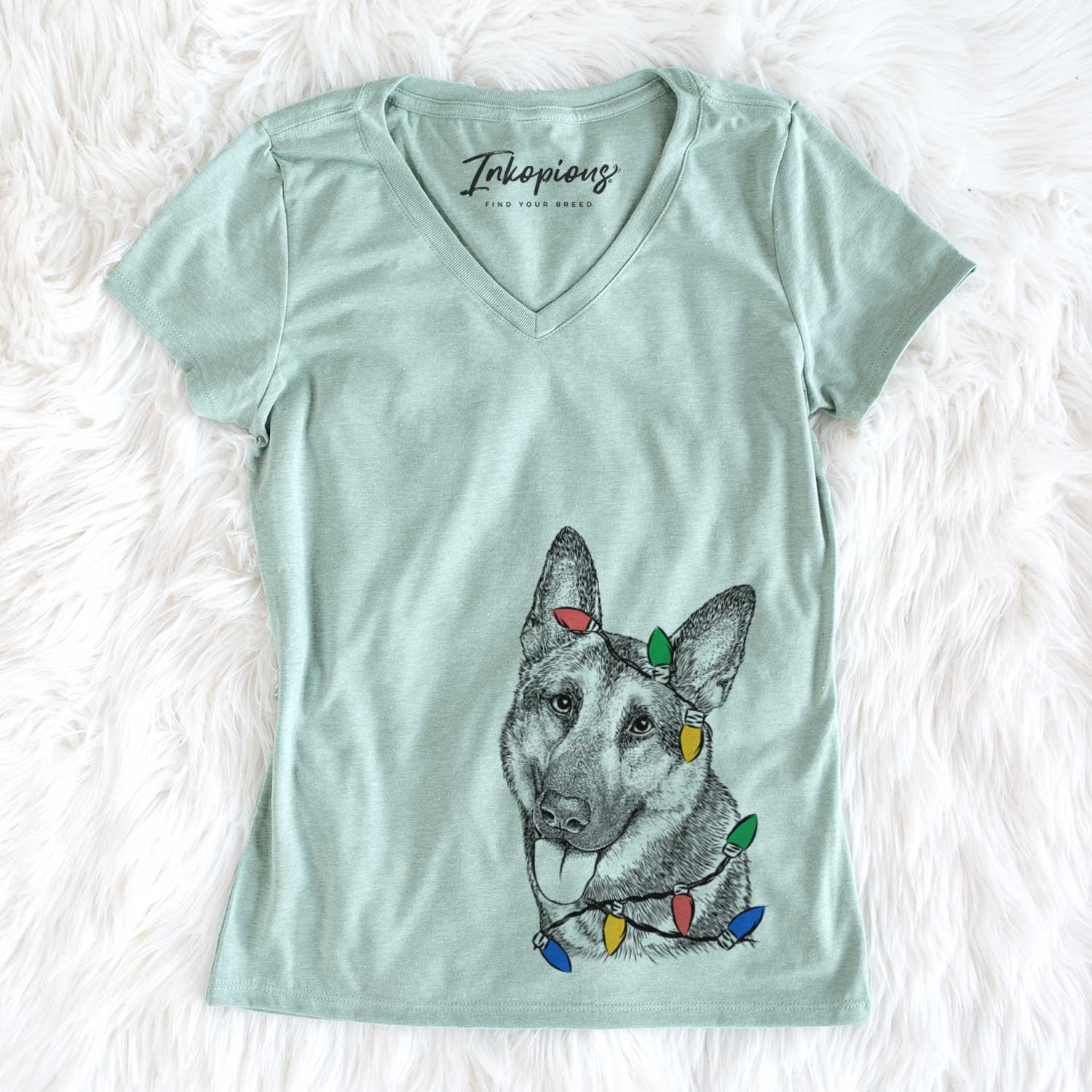 Christmas Lights Whitaker the German Shepherd - Women's V-neck Shirt