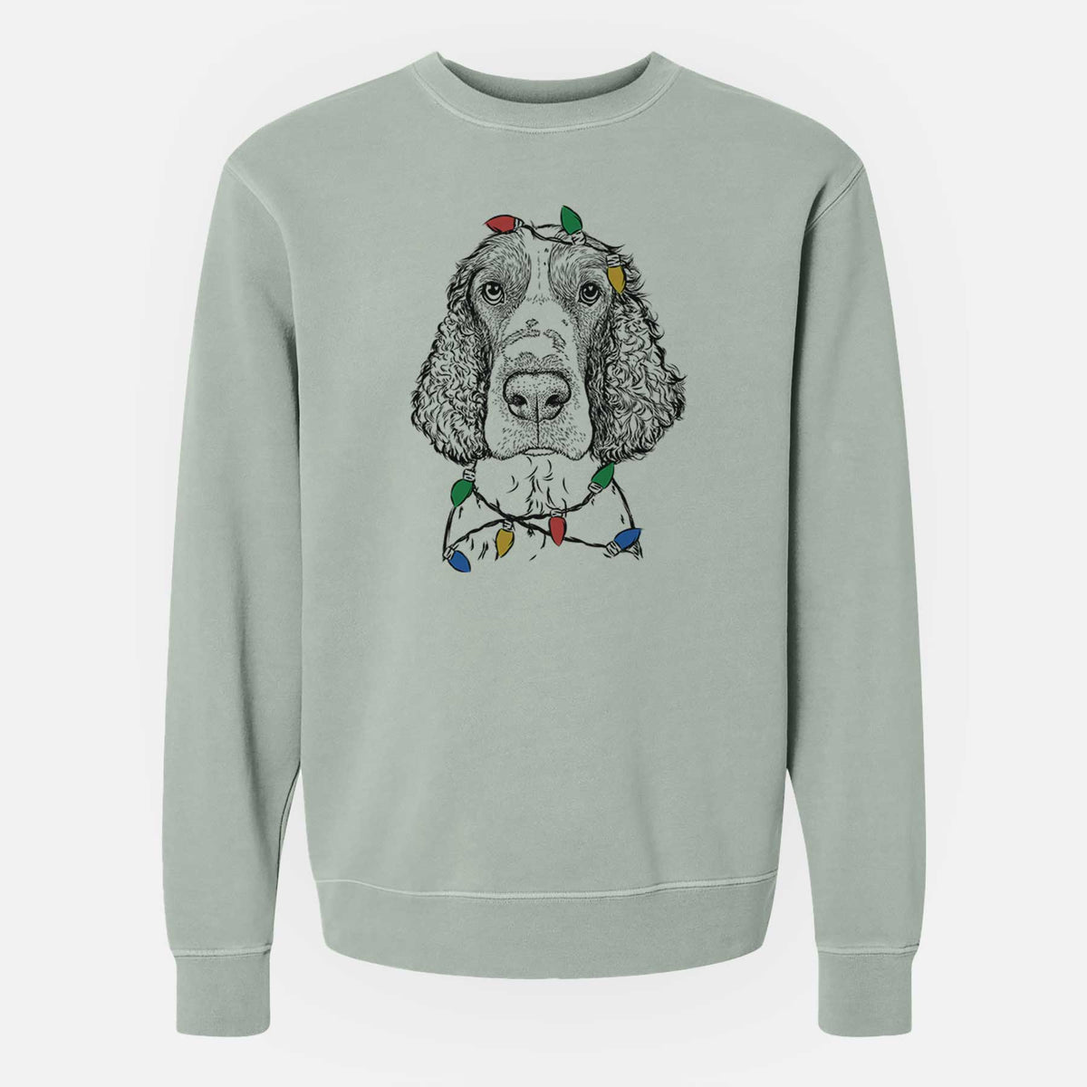 Christmas Lights Wilbur the English Springer Spaniel - Unisex Pigment Dyed Crew Sweatshirt