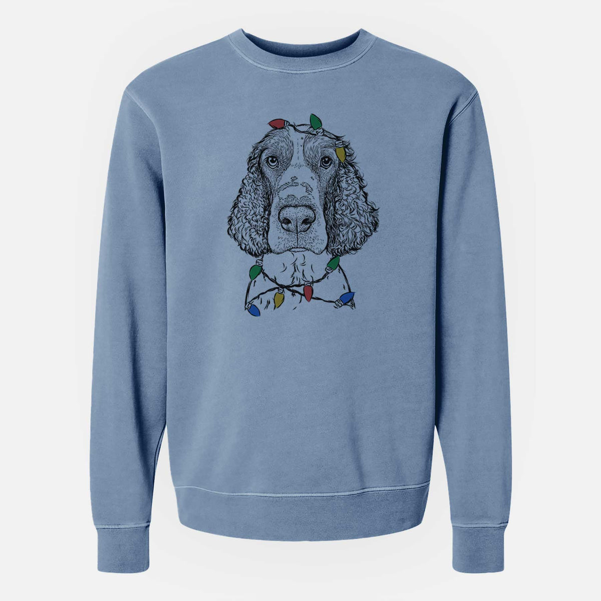 Christmas Lights Wilbur the English Springer Spaniel - Unisex Pigment Dyed Crew Sweatshirt
