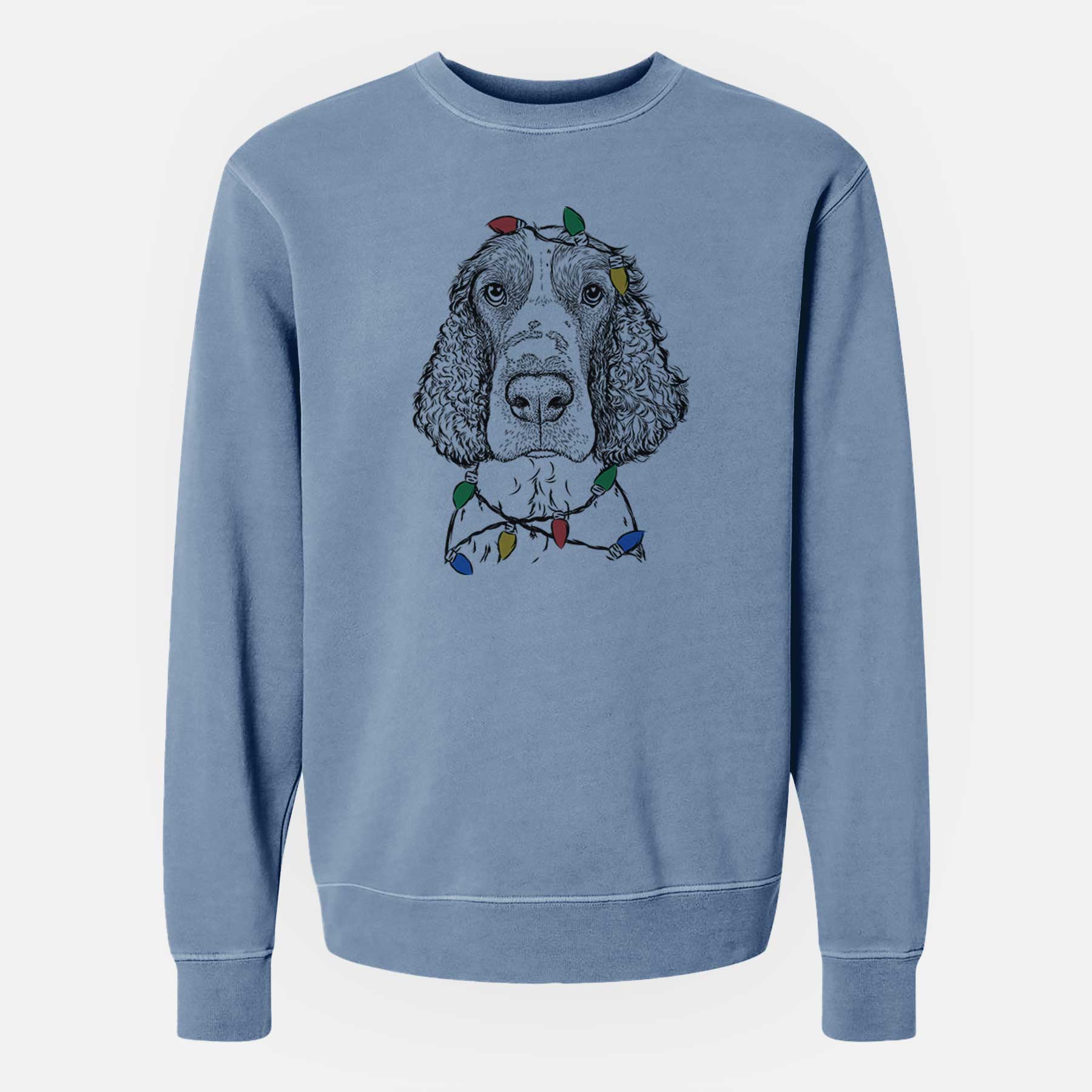 Christmas Lights Wilbur the English Springer Spaniel - Unisex Pigment Dyed Crew Sweatshirt