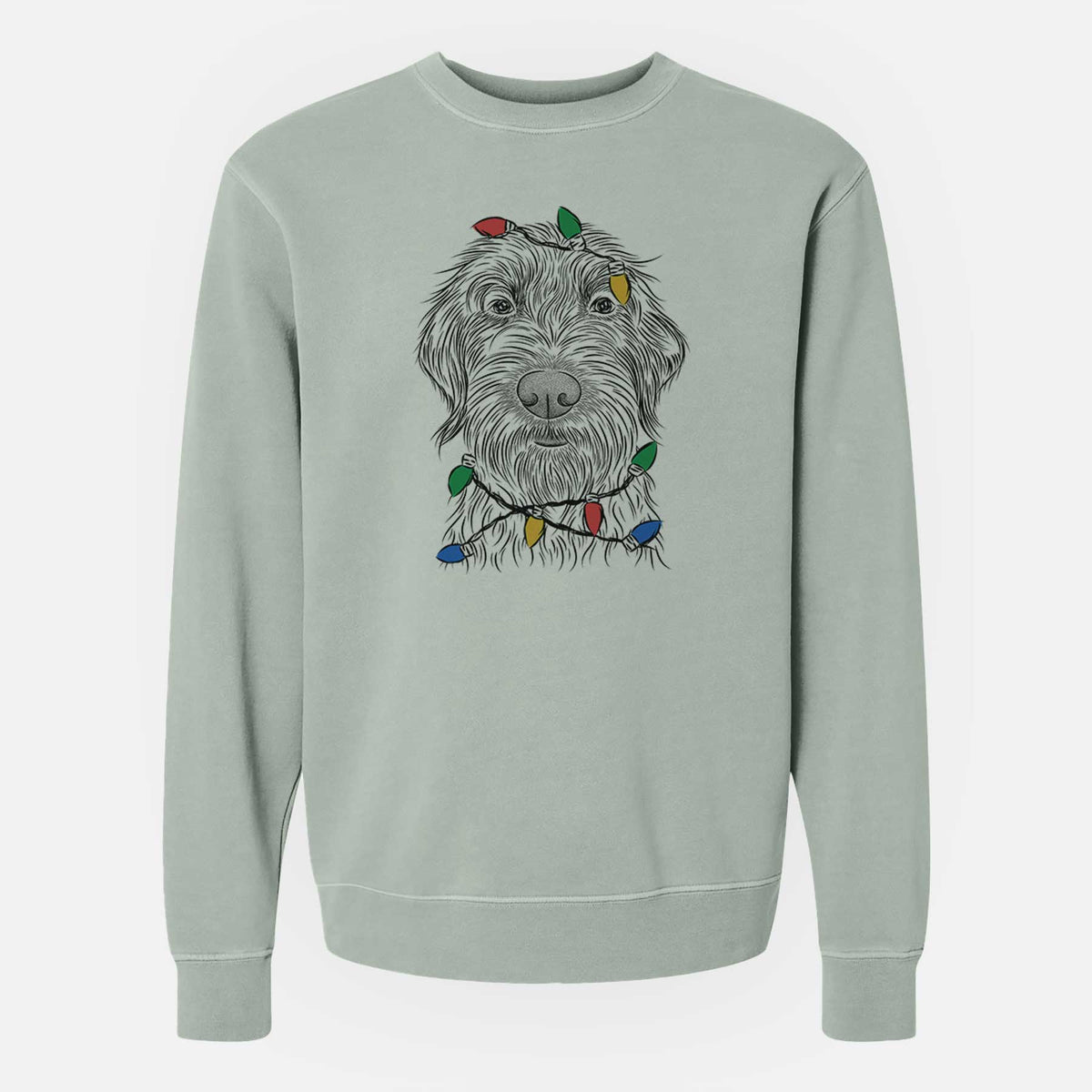 Christmas Lights Wilkins the Wirehaired Pointing Griffon - Unisex Pigment Dyed Crew Sweatshirt