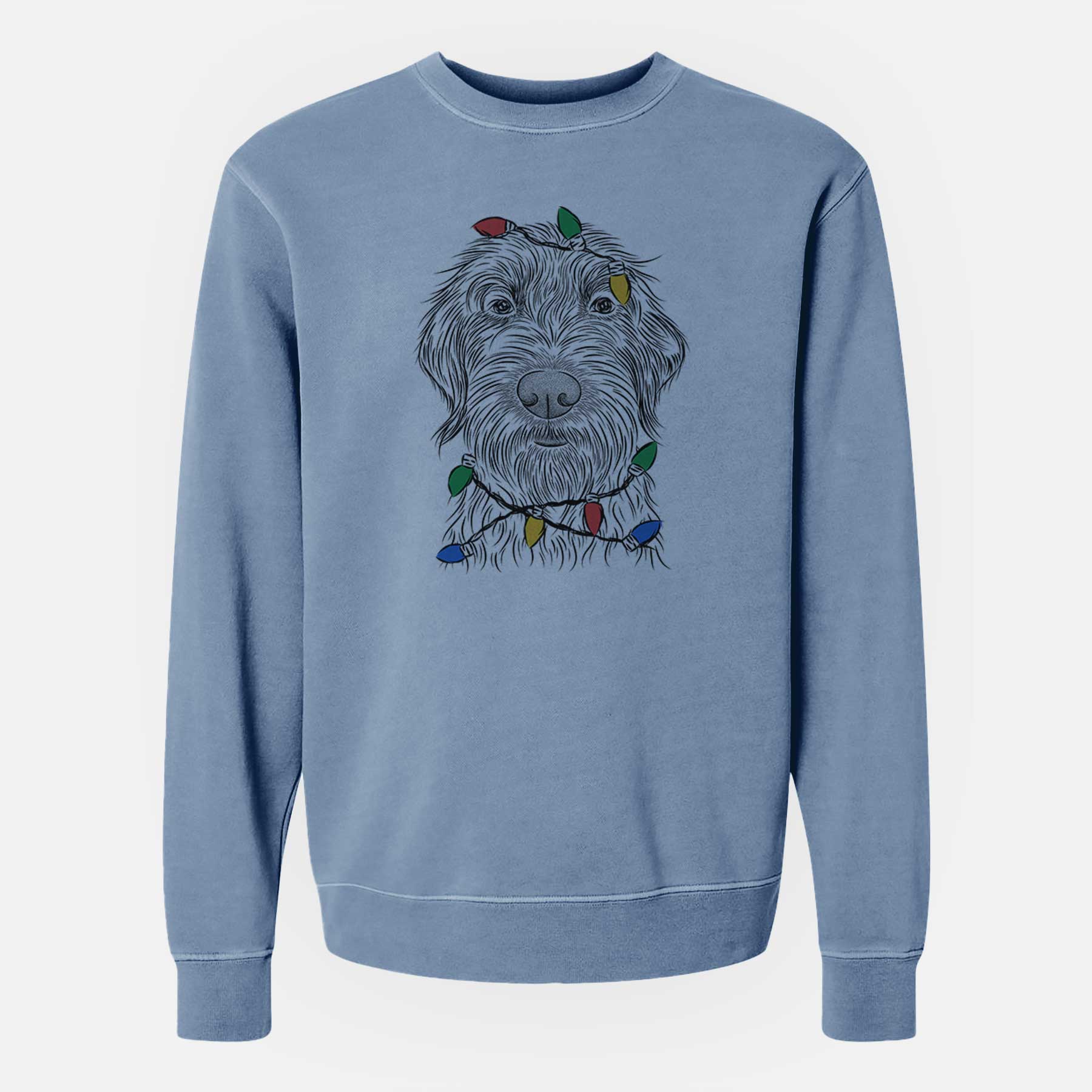 Christmas Lights Wilkins the Wirehaired Pointing Griffon - Unisex Pigment Dyed Crew Sweatshirt