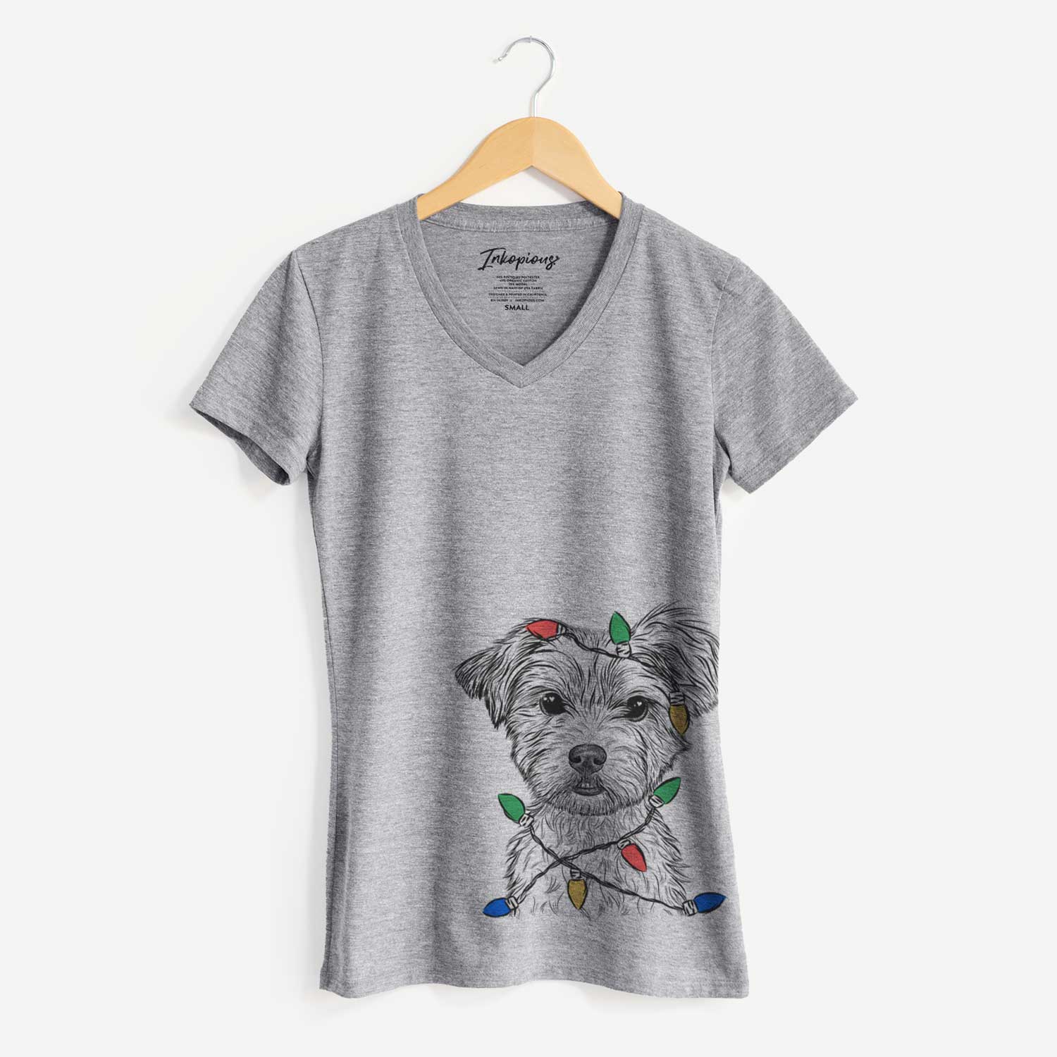 Christmas Lights William Mitchell Newman the Yorkshire Terrier - Women's V-neck Shirt