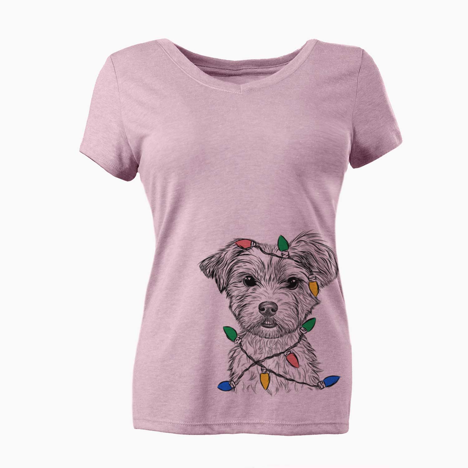 Christmas Lights William Mitchell Newman the Yorkshire Terrier - Women's V-neck Shirt