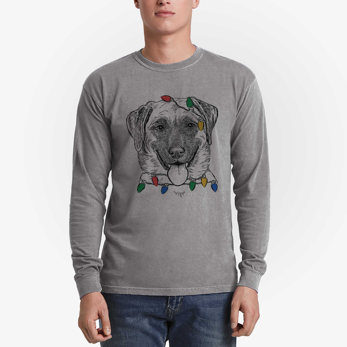 Christmas Lights Willow the Anatolian Shepherd - Heavyweight 100% Cotton Long Sleeve